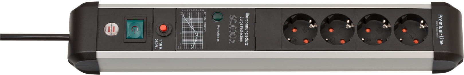 Brennenstuhl 1391010400, 3 m, Drinnen, Abgewinkelt, IP20, Schwarz, Silber, 4 AC-Ausgänge