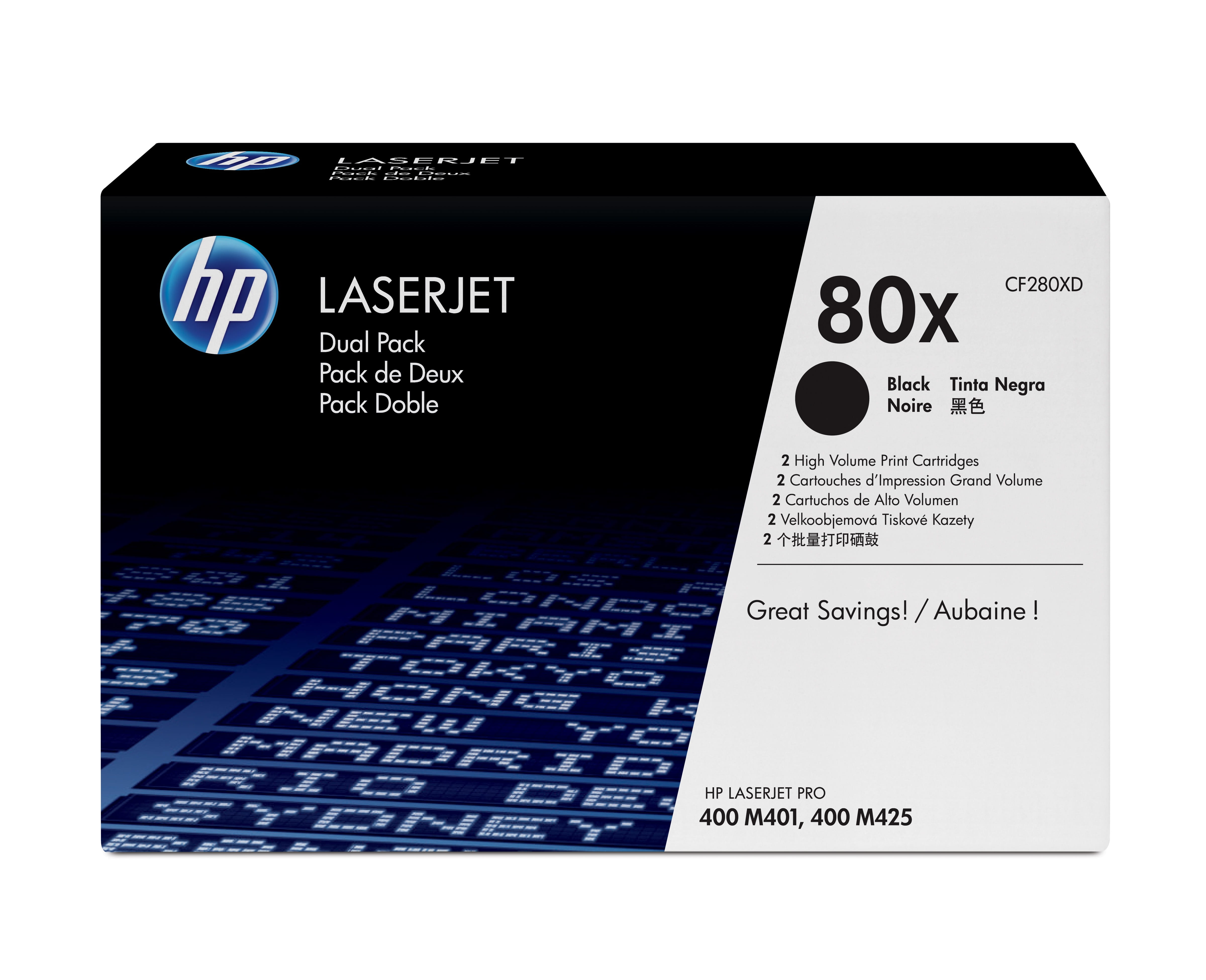 HP 80X - 2er-Pack - Hohe Ergiebigkeit - Schwarz - original - LaserJet - Tonerpatrone (CF280XD)