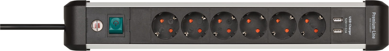 Brennenstuhl 1391030610, 3 m, Indoor, Abgewinkelt, IP20, Schwarz, Silber, 6 AC-Ausgänge