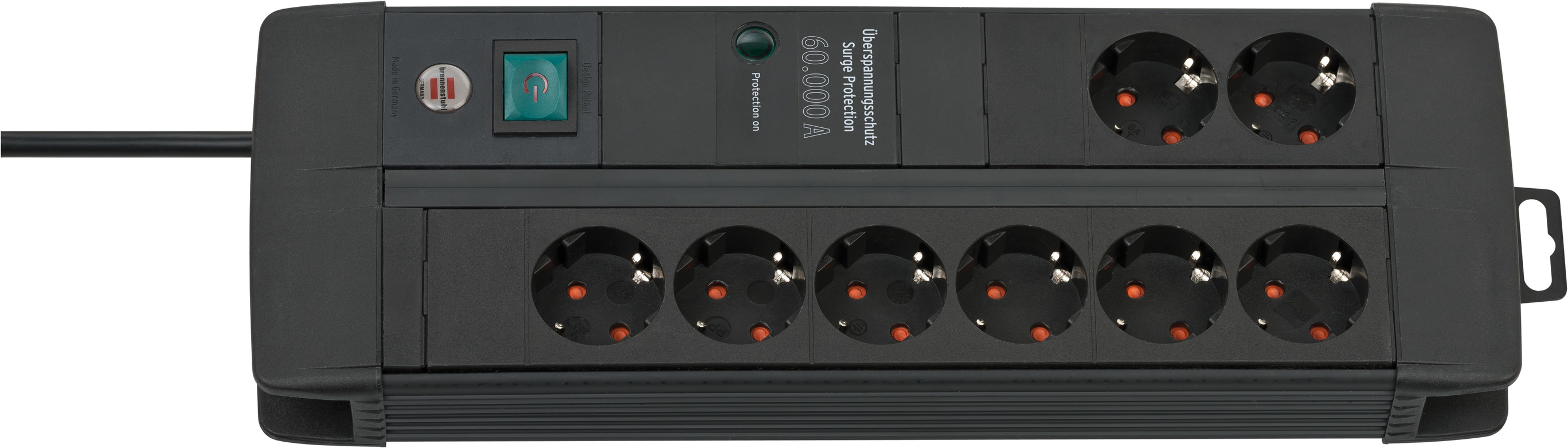 Brennenstuhl 1256000678, 3 m, Drinnen, Abgewinkelt, IP20, Schwarz, 8 AC-Ausgänge