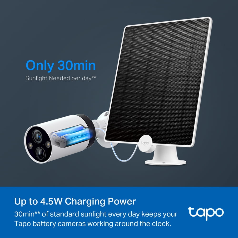 TP-LINK Tapo Solarpanel, 4,5 W, 5,2 V, 0 - 360°, IP65, Mikro-USB, Tapo C425, Tapo C420, Tapo C400