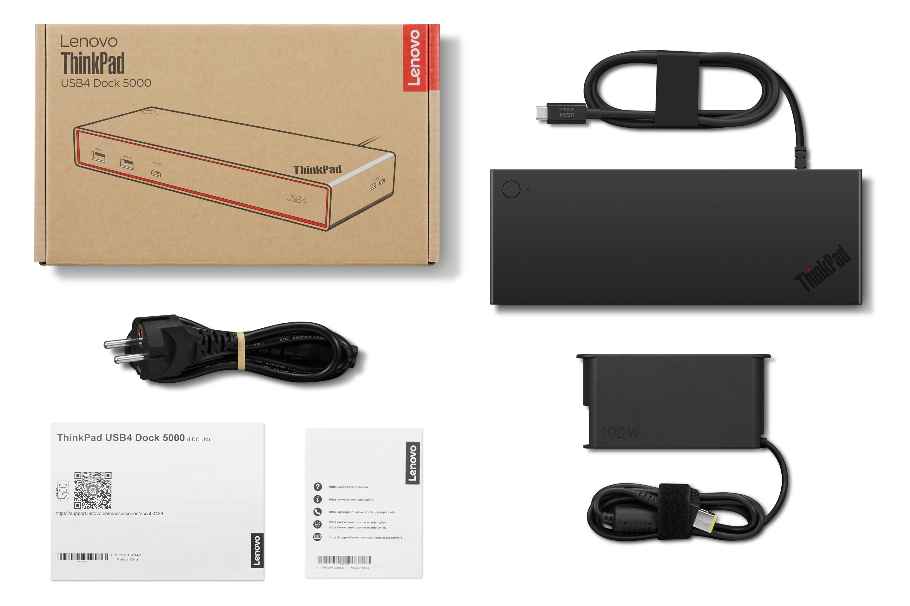 Lenovo ThinkPad USB4 Dock 5000, Kabelgebunden, Thunderbolt 4, 100 W, 1000 Mbit/s, Schwarz, Eclipse Black