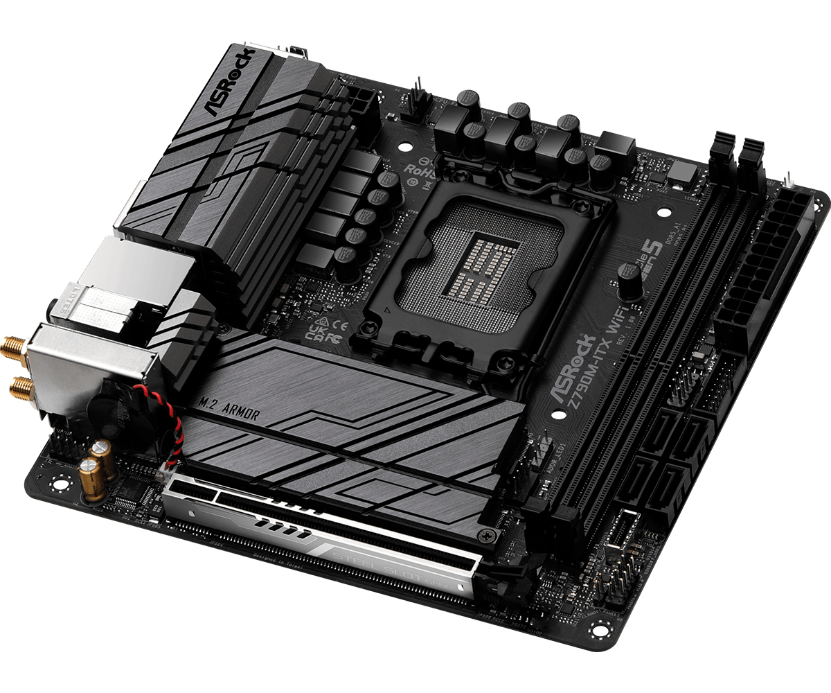 ASRock Z790M-ITX WiFi - Motherboard - Mini-ITX - LGA1700 Sockel - Z790 Chipsatz - Bluetooth, 2.5 Gigabit LAN, Wi-Fi 6, Gigabit LAN - Onboard-Grafik (CPU erforderlich)