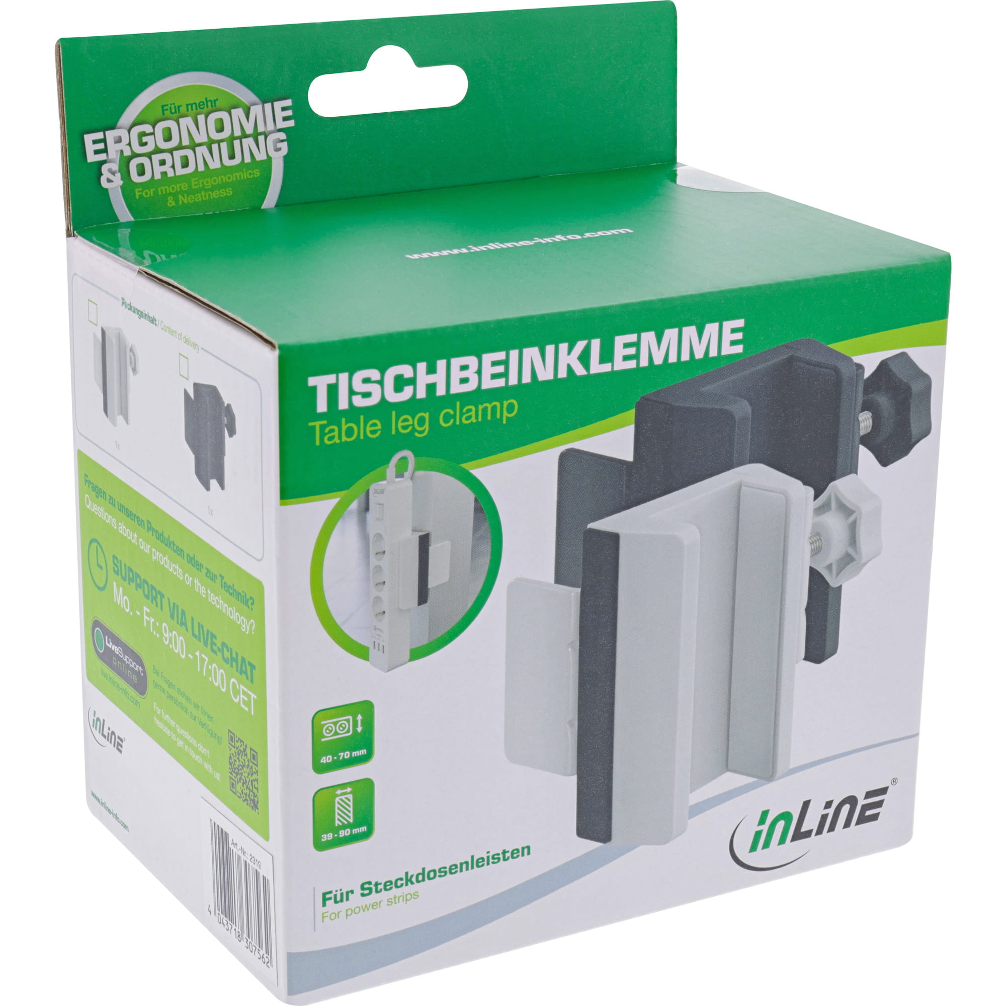 InLine Tischbein-Klemme für Steckdosenleiste - Schraubklemme - schwarz