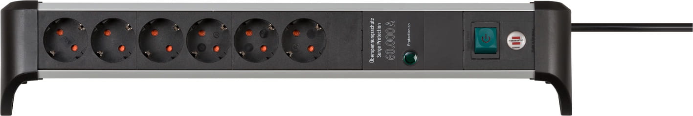 Brennenstuhl 1391020600, 3 m, 6 AC-Ausgänge, Indoor, Abgewinkelt, IP20, Schwarz, Silber