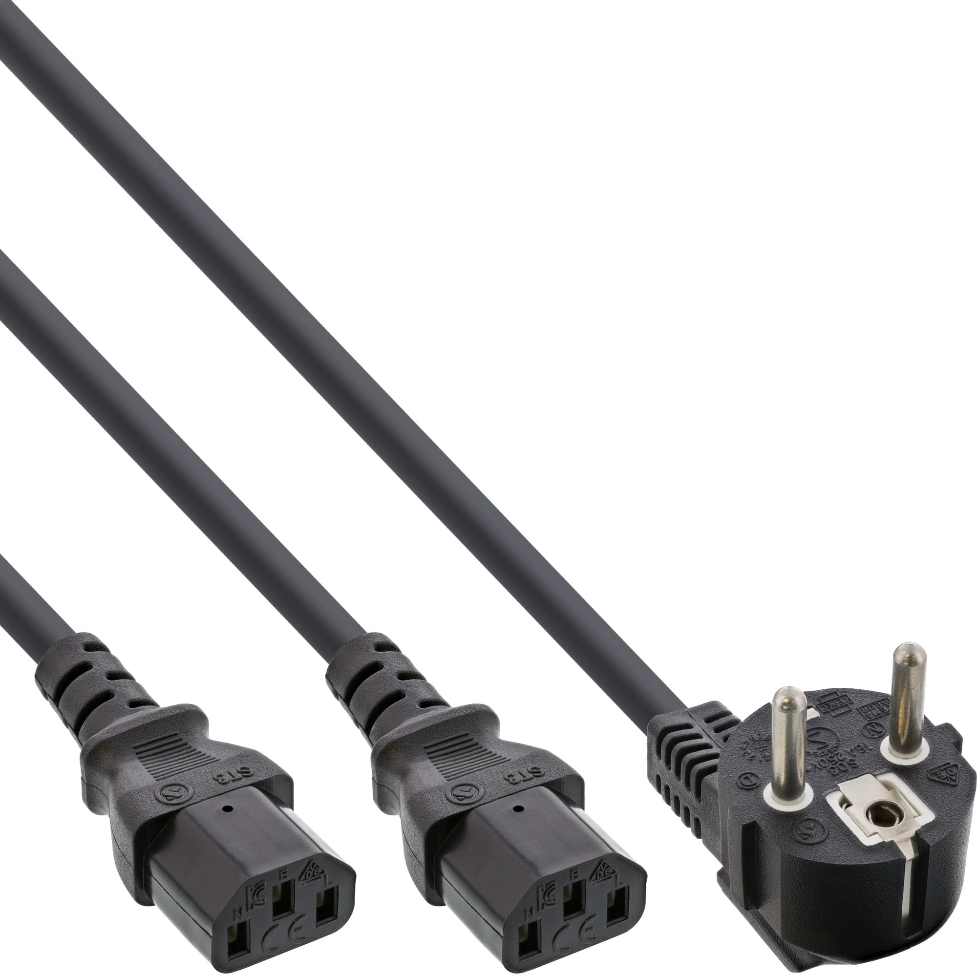 InLine Netz-Y-Kabel - 1x Schutzkontakt ST zu 2x Kaltgeräte ST - 3m