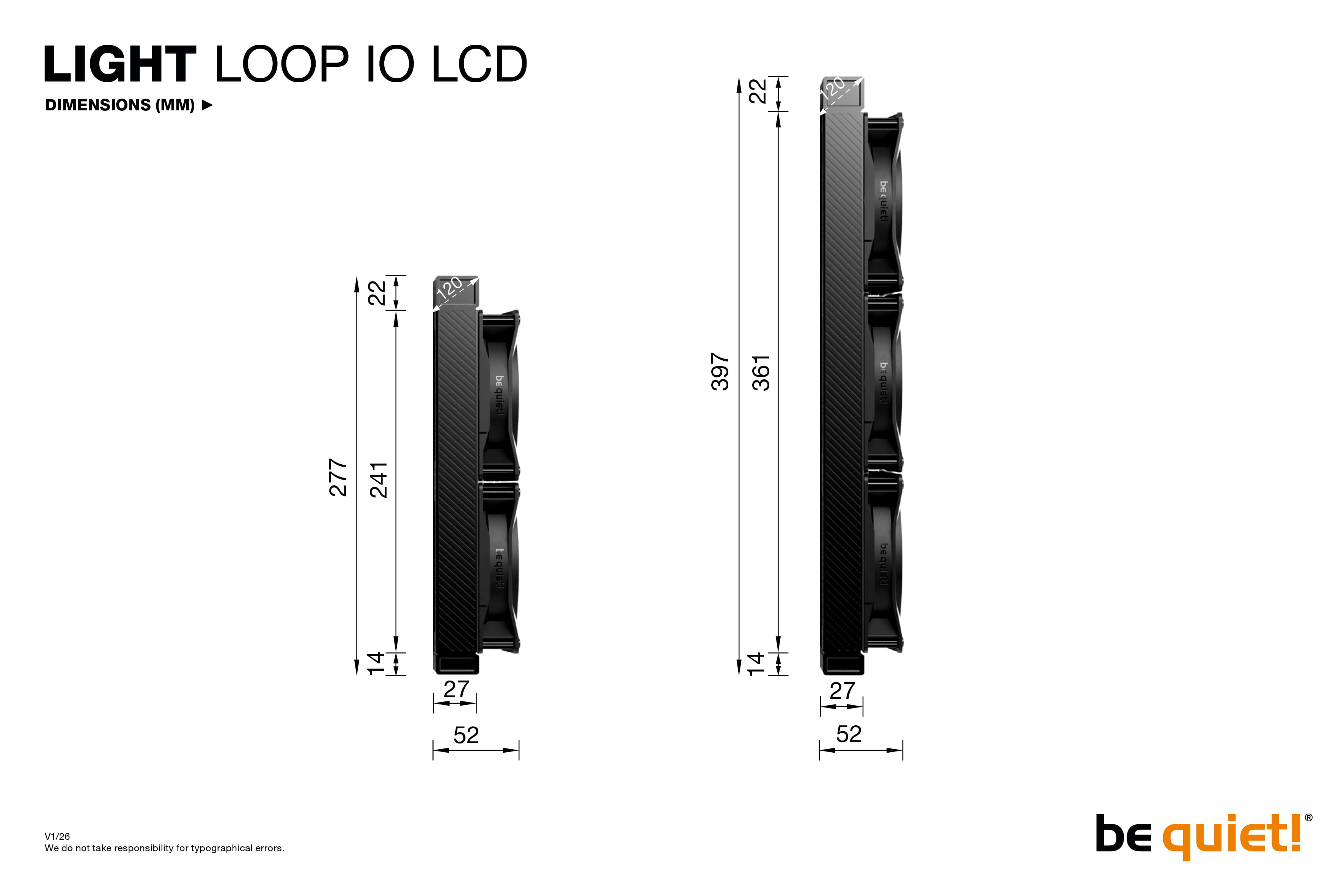 Be Quiet! Light Loop IO LCD 360 mm Weiß, All-in-One-Flüssigkeitskühler, 12 cm, 105,1 m³/h, Weiß