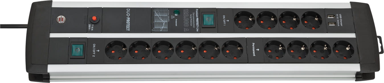 Brennenstuhl 1392000232, 3 m, Drinnen, Type E/F, IP20, Schwarz, Silber, 14 AC-Ausgänge