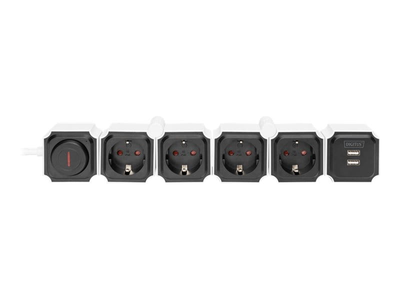 DIGITUS DA-70620 - Steckdosenleiste - Wechselstrom 250 V - 3680 Watt - Eingabe, Eingang Stromversorgung - Ausgangsanschlüsse: 4 (4 x Spannung, 2 x USB)