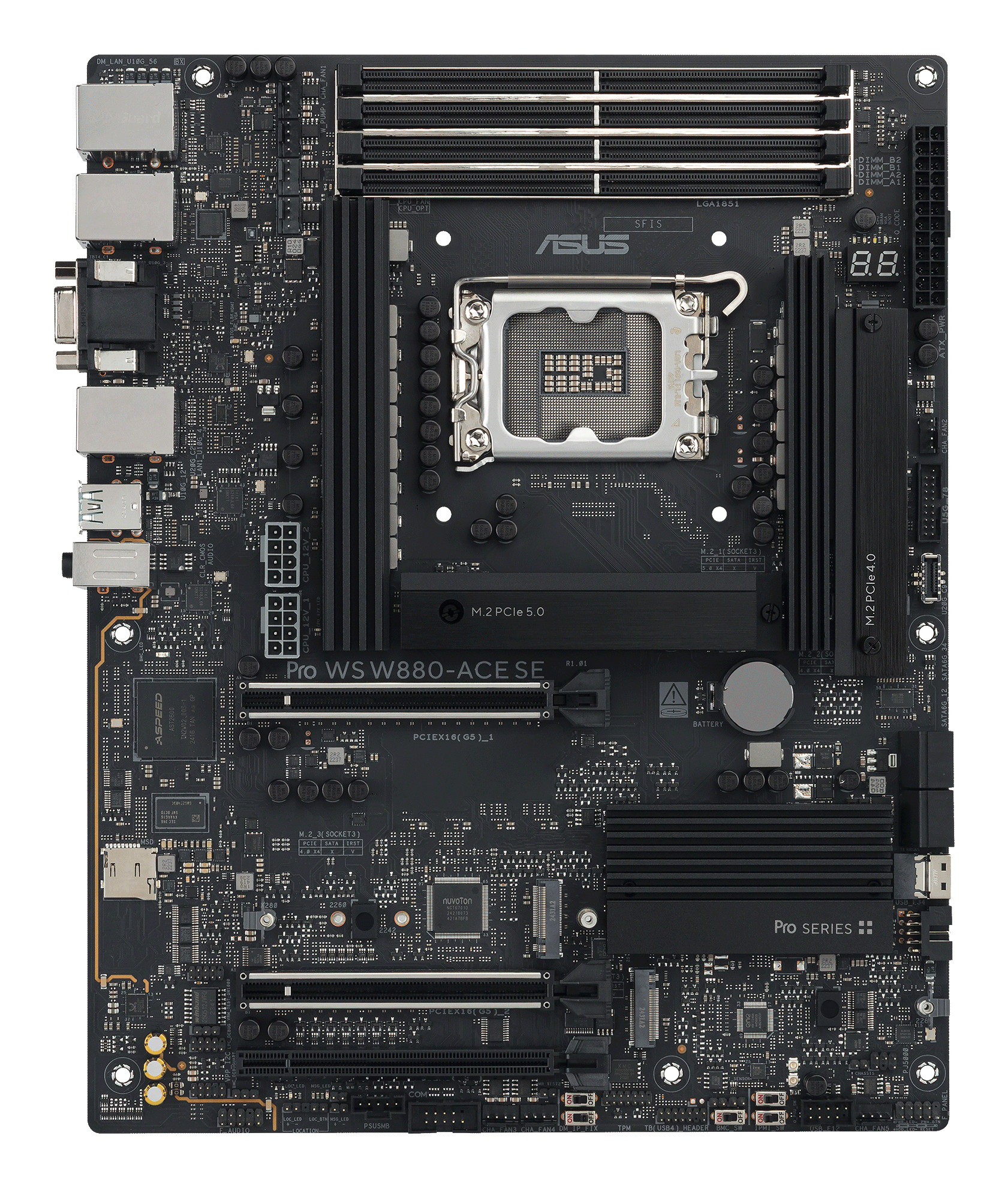 ASUS Pro WS W880-ACE SE - Motherboard - ATX - LGA1851 Sockel - W880 Chipsatz - USB4, USB 3.2 Gen 2x2, USB 3.2 Gen 2, USB 3.2 Gen 1 - 2 x 2.5 Gigabit LAN, Gigabit LAN - Onboard-Grafik - HD Audio (8-Kanal)