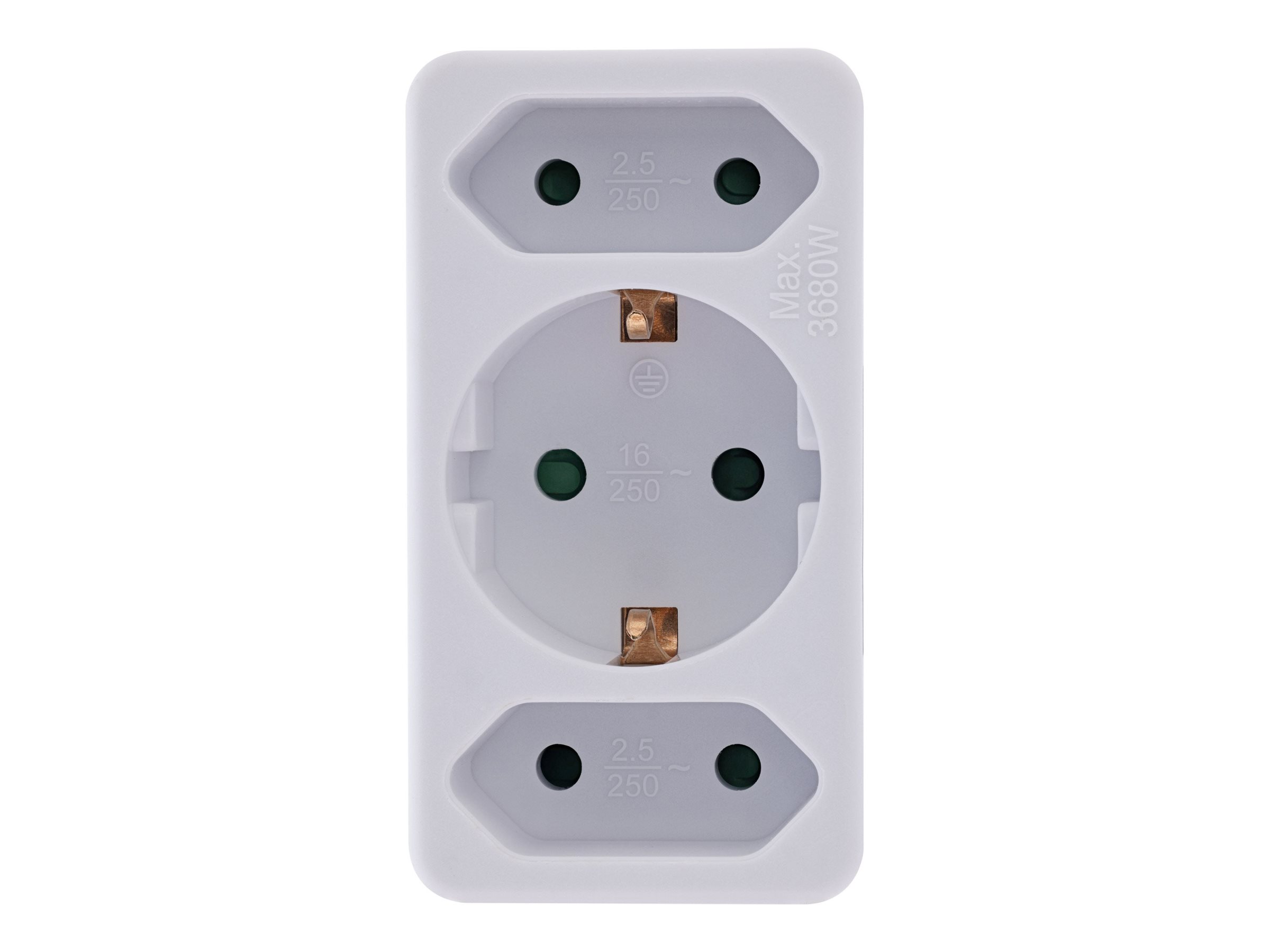 InLine Steckdosenadapter - Schutzkontakt Stecker an 2x Euro + 1x SK - weiß