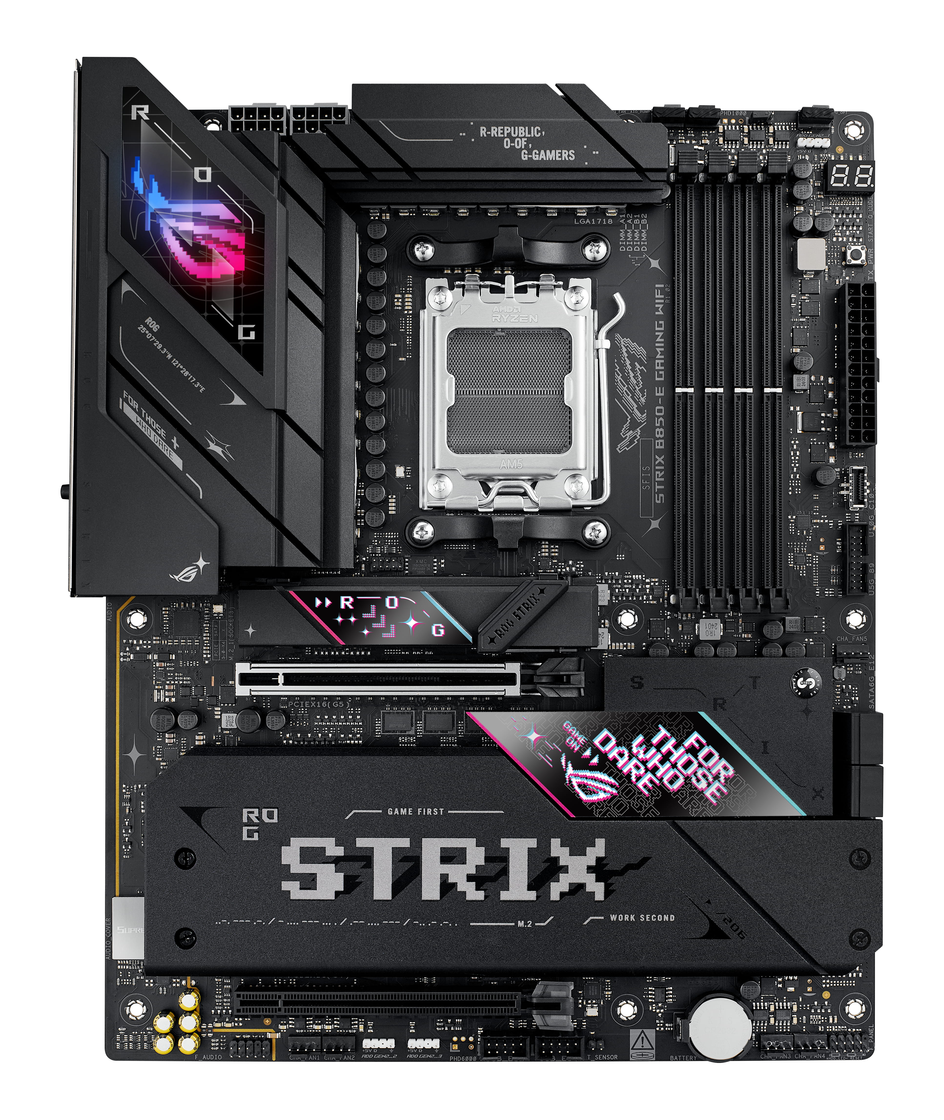ASUS ROG STRIX B850-E GAMING WIFI - Motherboard - ATX - Socket AM5 - AMD B850 Chipsatz - USB-C 3.2 Gen 2x2, USB-C 3.2 Gen2, USB 3.2 Gen 2, USB 3.2 Gen 1 - 2.5 Gigabit LAN, Wi-Fi 7, Bluetooth - Onboard-Grafik (CPU erforderlich)