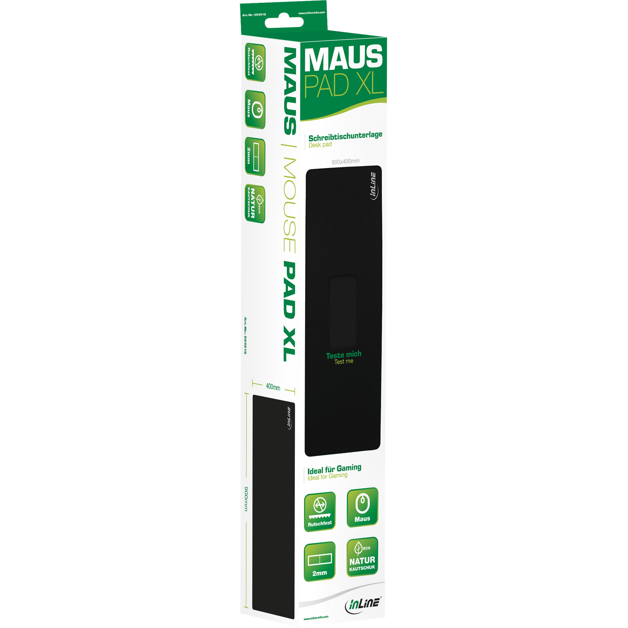 InLine Maus-Pad XL Schreibtischunterlage -  900x400x2mm - schwarz