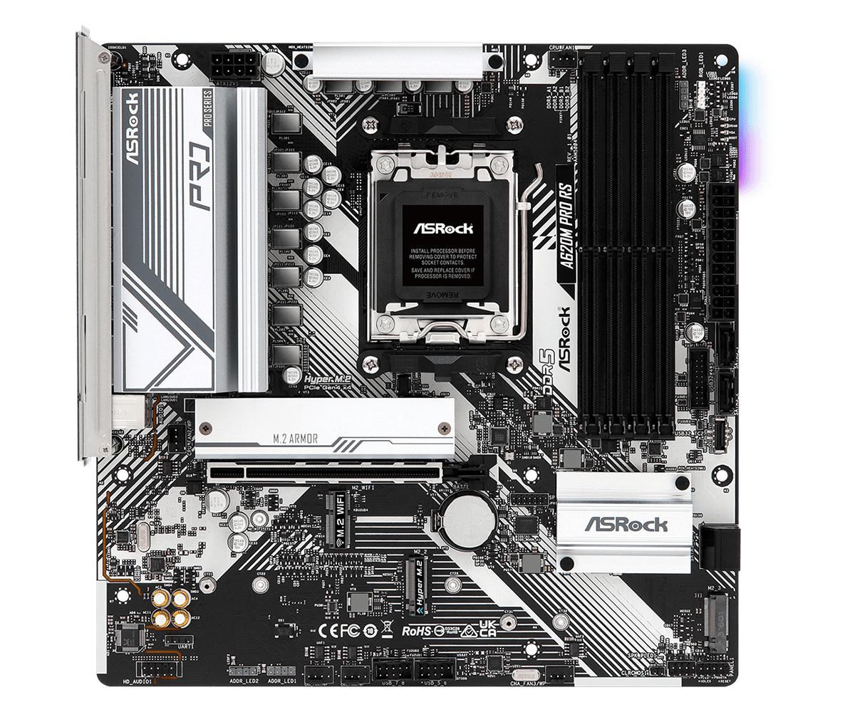 ASRock A620M PRO RS - Motherboard - micro ATX - Socket AM5 - AMD A620 Chipsatz - USB 3.2 Gen 1, USB-C 3.2 Gen 1 - Gigabit LAN - Onboard-Grafik (CPU erforderlich)