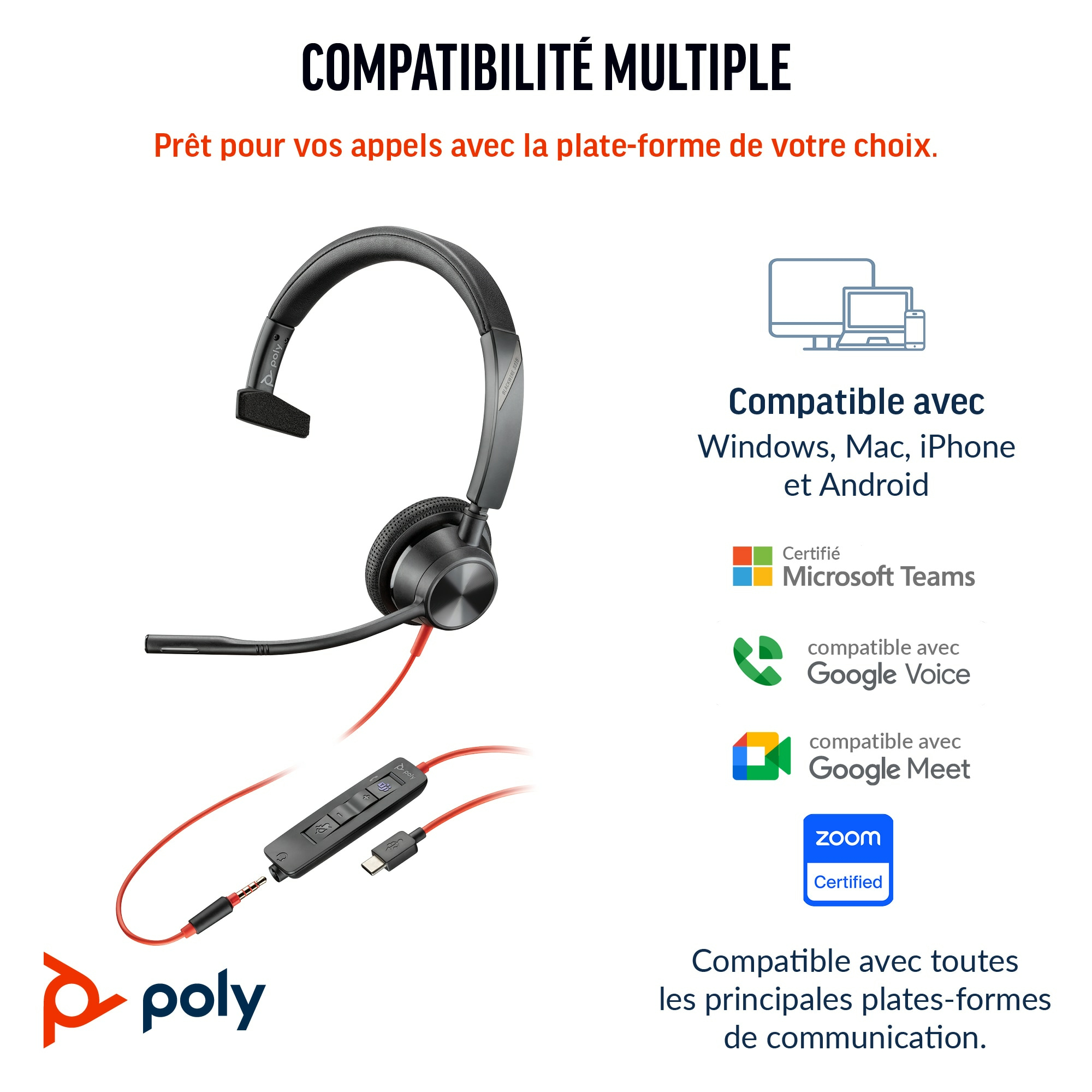 Poly Blackwire 3315 - Blackwire 3300 series - Headset Poly Blackwire 3315 - Blackwire 3300 series - Headset