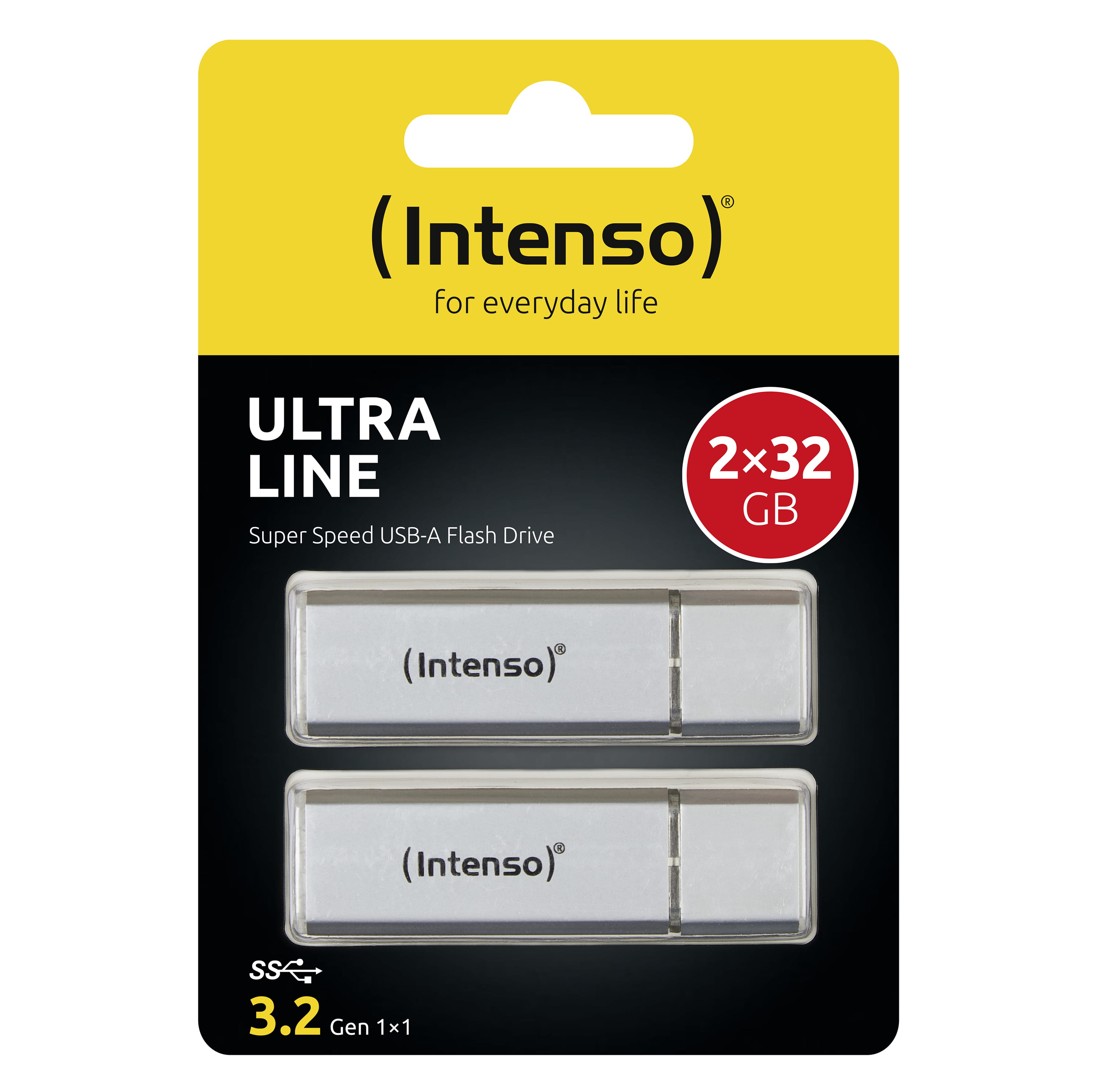 Intenso Ultra Line 2 x 32GB, 32 GB, USB Typ-A, 3.2 Gen 1 (3.1 Gen 1), 70 MB/s, Kappe, Silber