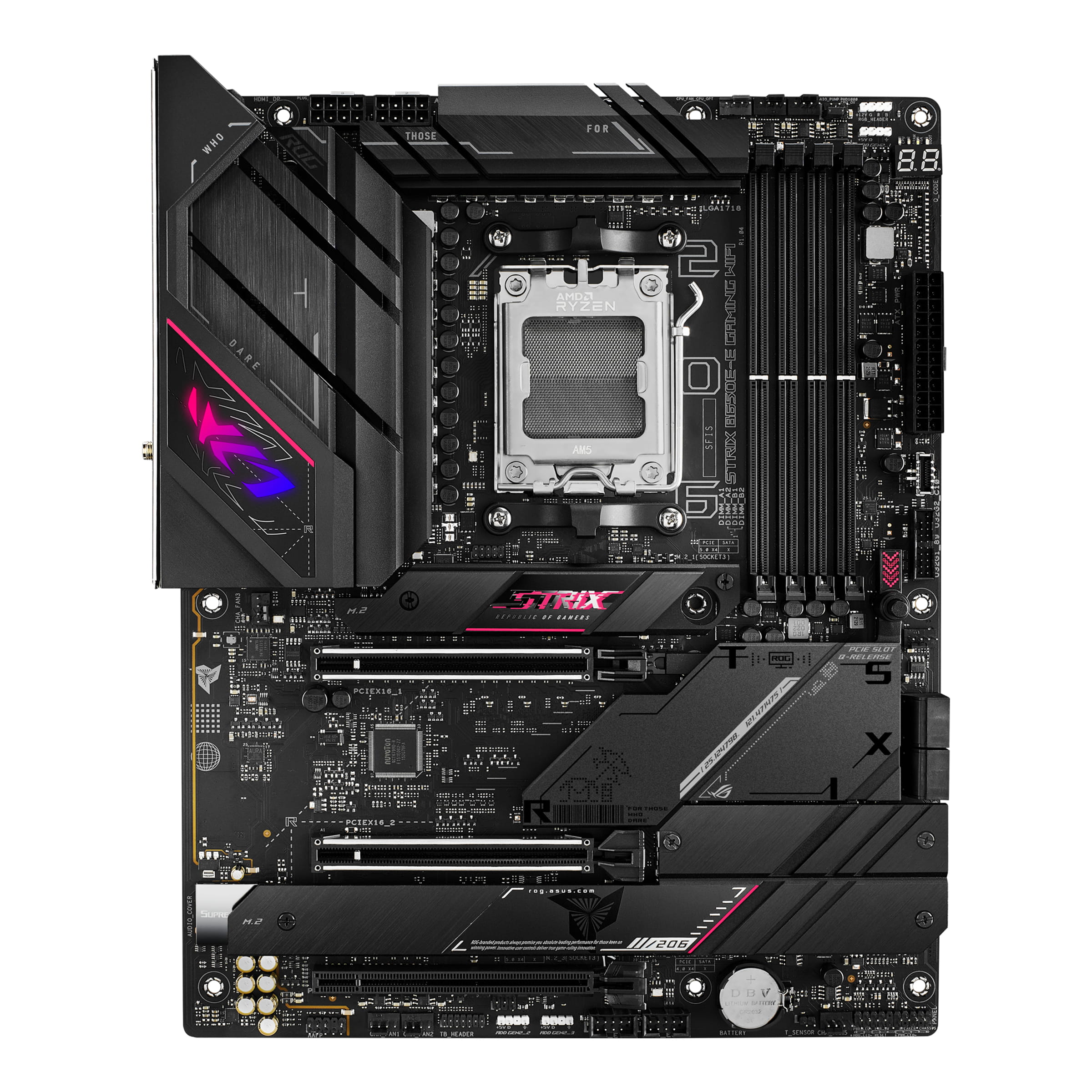 ASUS ROG Strix B650E-E Gaming WiFi - Motherboard - ATX - Socket AM5 - AMD B650 Chipsatz - USB-C 3.2 Gen 2x2, USB-C 3.2 Gen2, USB 3.2 Gen 2, USB 3.2 Gen 1 - 2.5 Gigabit LAN, Wi-Fi 6, Bluetooth - Onboard-Grafik (CPU erforderlich)