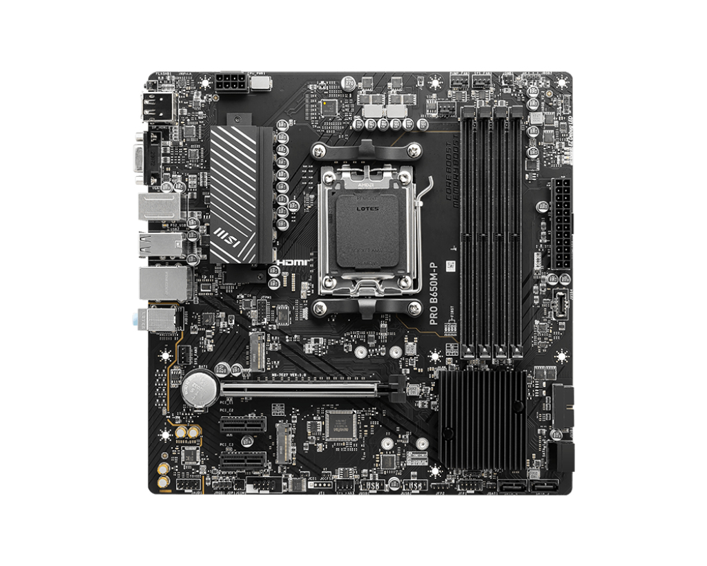MSI PRO B650M-P - Motherboard - micro ATX - Socket AM5 - AMD B650 Chipsatz - USB-C 3.2 Gen 2x2, USB 3.2 Gen 2, USB 3.2 Gen 1 - 2.5 Gigabit LAN - Onboard-Grafik (CPU erforderlich)