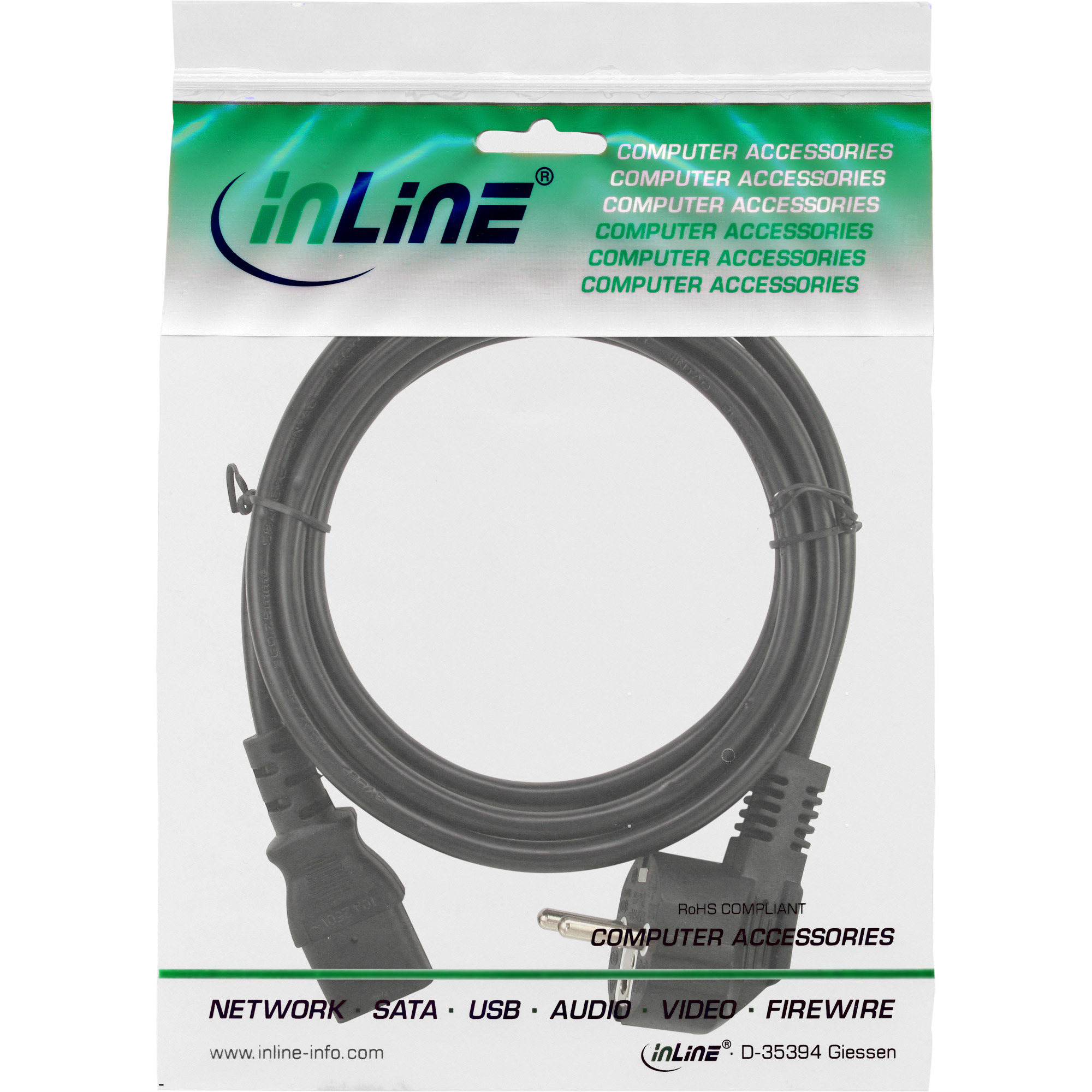 InLine Netzkabel - Schutzkontakt gewinkelt auf Kaltgerätestecker C13 - 5m