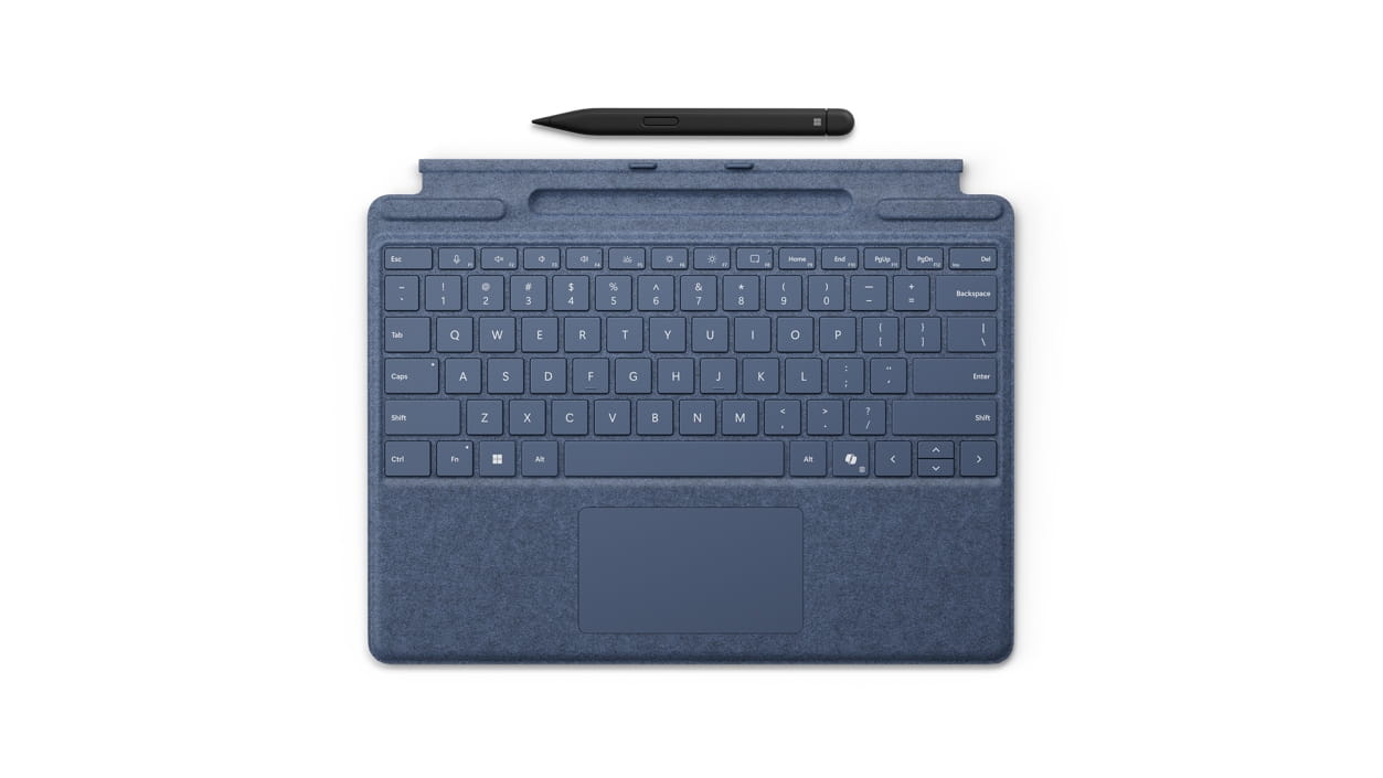 Microsoft Surface Pro Keyboard - Tastatur - mit Trackpad, Beschleunigungsmesser, Surface Slim Pen 2 Ablage- und Ladeschale - QWERTZ - Deutsch/Österreichisch - Saphir - mit Slim Pen 2 - für Microsoft Surface Pro 8, Pro 8 for Business, Pro 9, Pro 9 for B