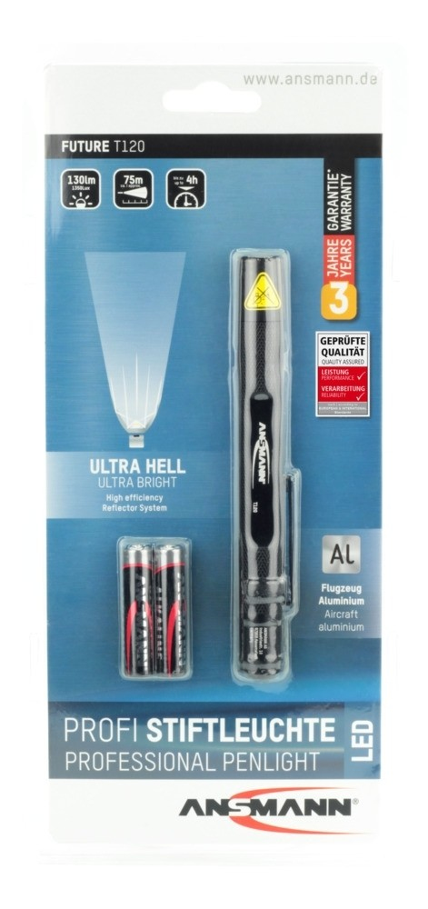 Ansmann Future T120, Stift-Blinklicht, Schwarz, Aluminium, Tasten, IP54, LED
