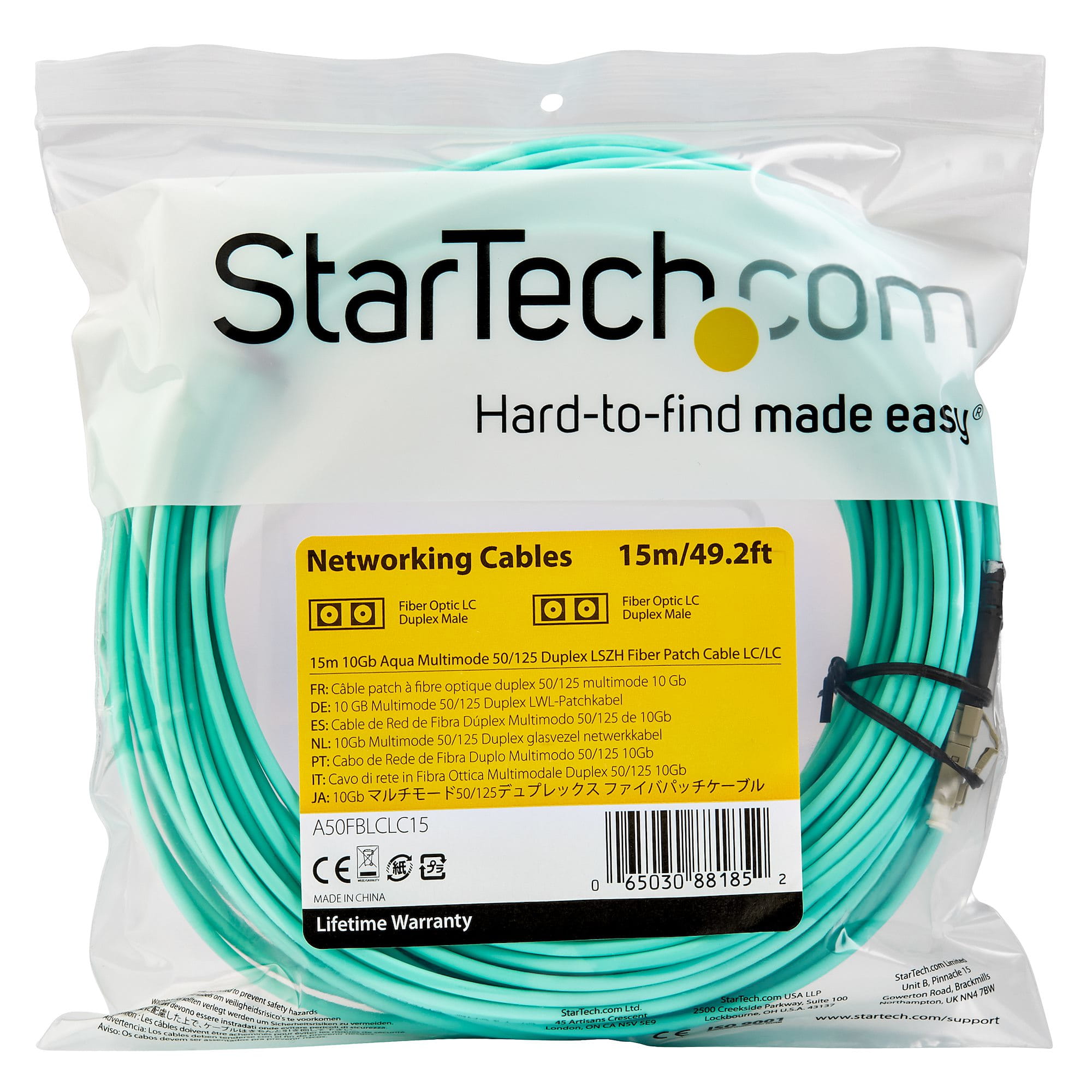 StarTech.com 15m OM3 LWL Patchkabel, Multimode-Glasfaserkabel, LC auf LC - Patch-Kabel - LC Multi-Mode (M)