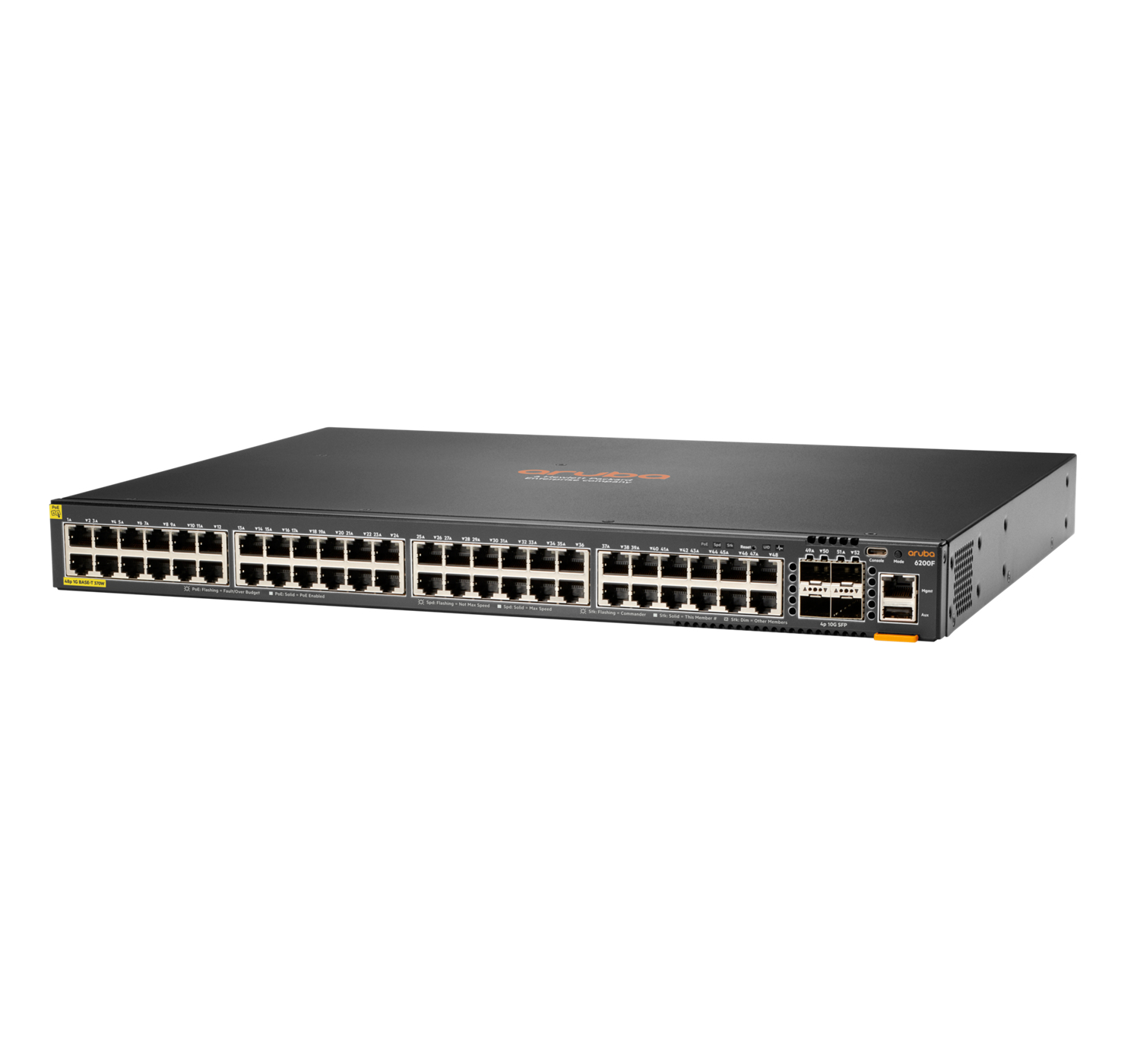 HPE Aruba Networking 6200F 48G Class4 PoE 4SFP+ 370W Switch - Switch - max. Stapelentfernung 10 km - L3 - managed - 48 x 10/100/1000 (PoE+)