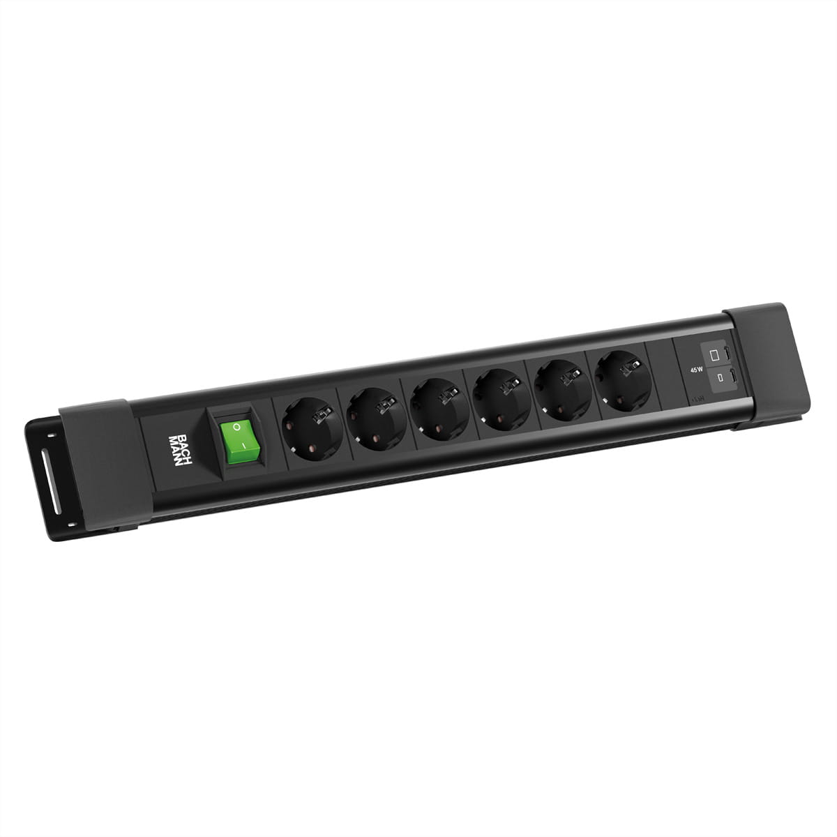 Bachmann CONNECTUS 6xCEE7/3 1xSchalter 1xUSB C/C 45W CEE7/7 schwarz