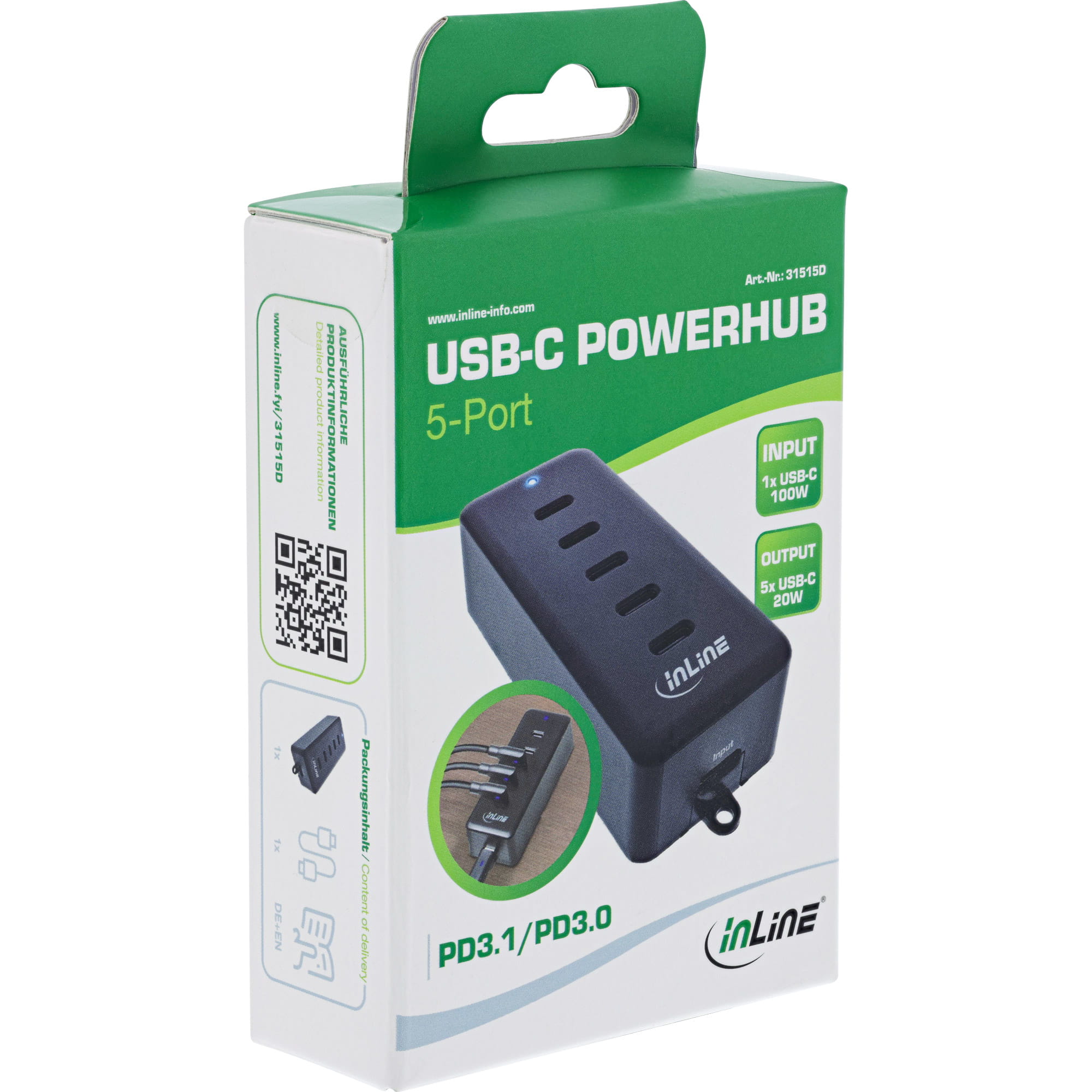 InLine 5-Port USB-C PowerHub - Ladegerät-Erweiterung - 100W - schwarz