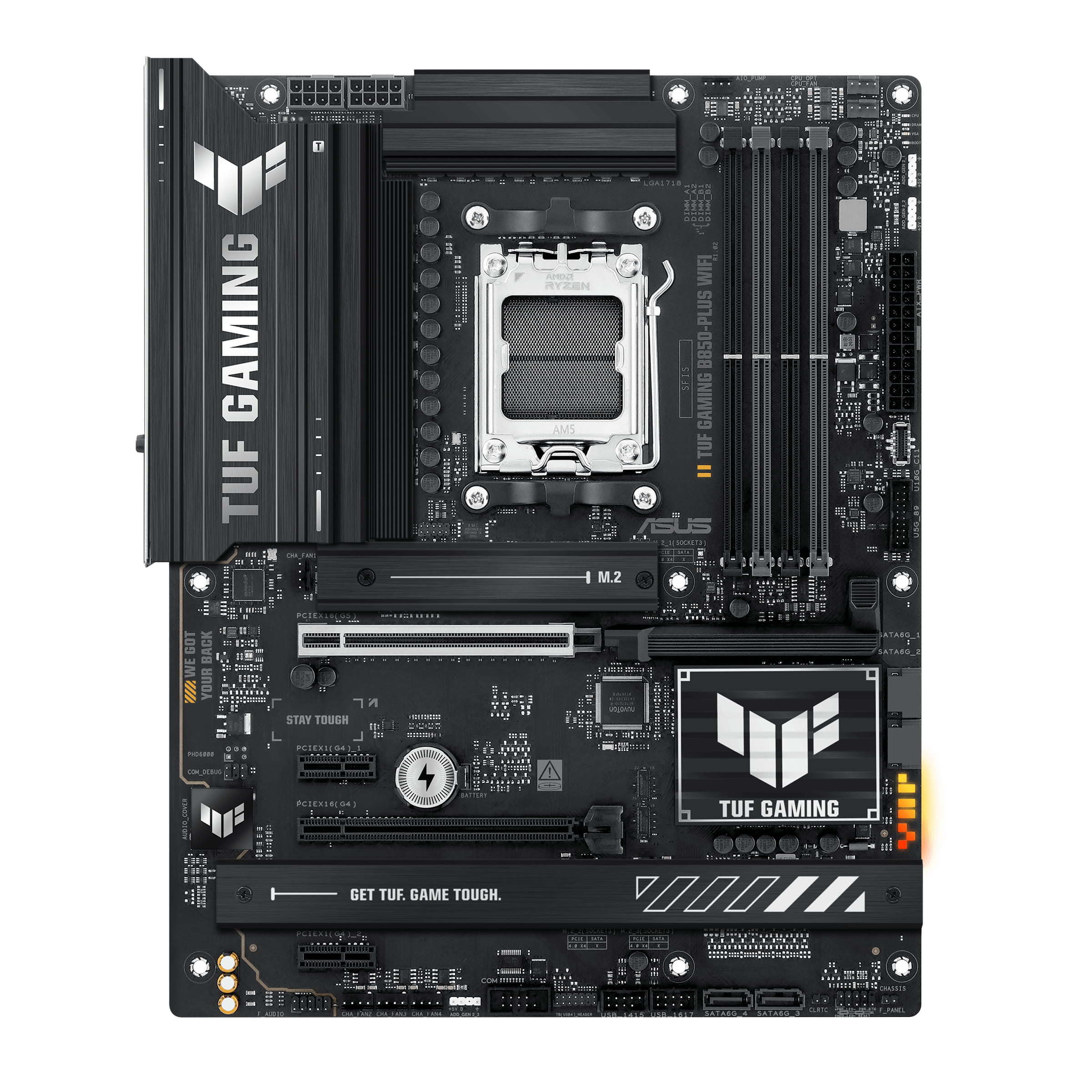 ASUS TUF GAMING B850-PLUS WIFI - Motherboard - ATX - Socket AM5 - AMD B850 Chipsatz - USB-C 3.2 Gen 2x2, USB-C 3.2 Gen2, USB 3.2 Gen 2, USB 3.2 Gen 1 - 2.5 Gigabit LAN, Wi-Fi 7, Bluetooth - Onboard-Grafik (CPU erforderlich)