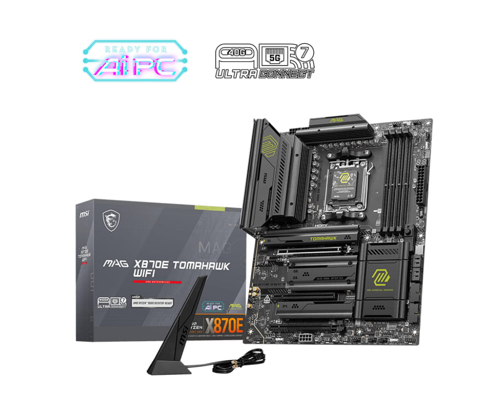 MSI MAG X870E TOMAHAWK WIFI - Motherboard - ATX - Socket AM5 - AMD X870E Chipsatz - USB-C 3.2 Gen 2x2, USB-C 3.2 Gen2, USB 3.2 Gen 2, USB 3.2 Gen 1, USB4 - 5 Gigabit Ethernet, Wi-Fi 7 - Onboard-Grafik (CPU erforderlich)