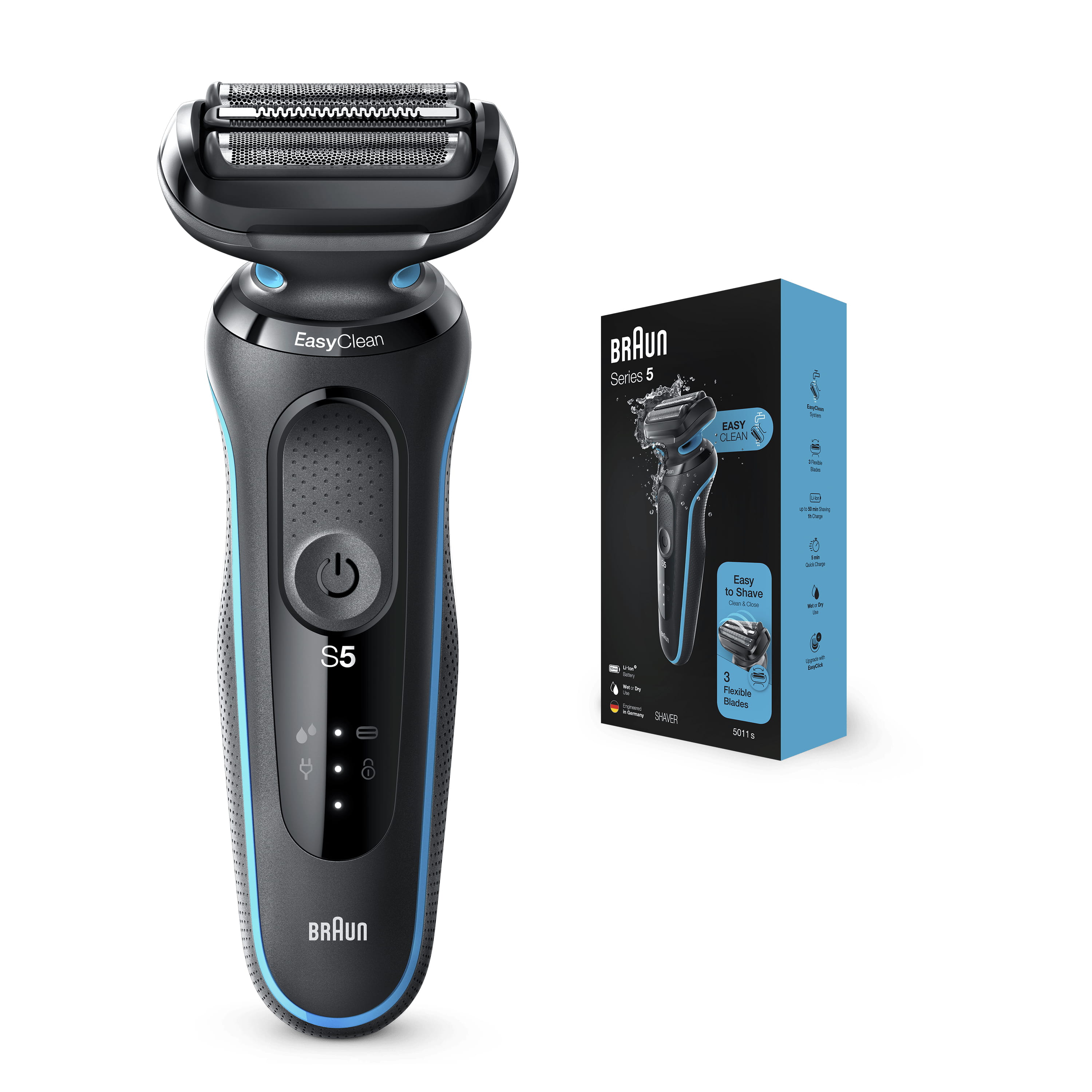 Braun Series 5 50-M1000s, Folienschaber, Schwarz, Blau, LED, Akku, Lithium-Ion (Li-Ion), Integrierte Batterie