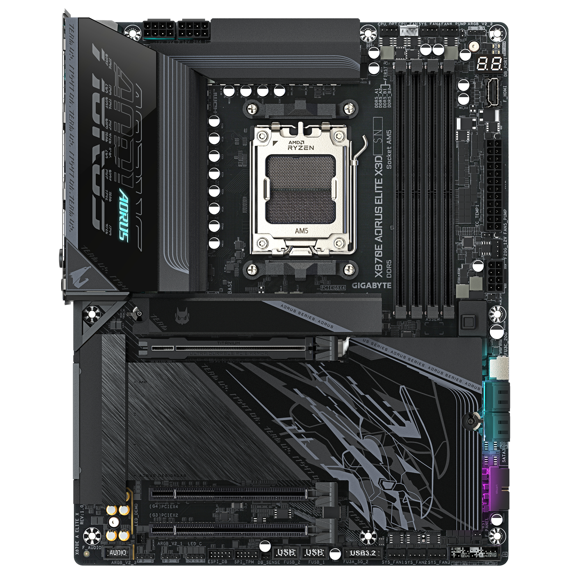Gigabyte X870E AORUS ELITE X3D Mainboard – Unterstützt AMD Ryzen 9000 Prozessoren, 16+2+2-Phasen Digital-VRM, bis zu 9000 Hz DDR5 (OC), 2 x PCIe 5.0 + 2 x PCIe 4.0, Wi-Fi 7, 5 GbE LAN, USB 4, AMD, Sockel AM5, AMD Ryzen 7000 Series, AMD Ryzen 8000 Seri