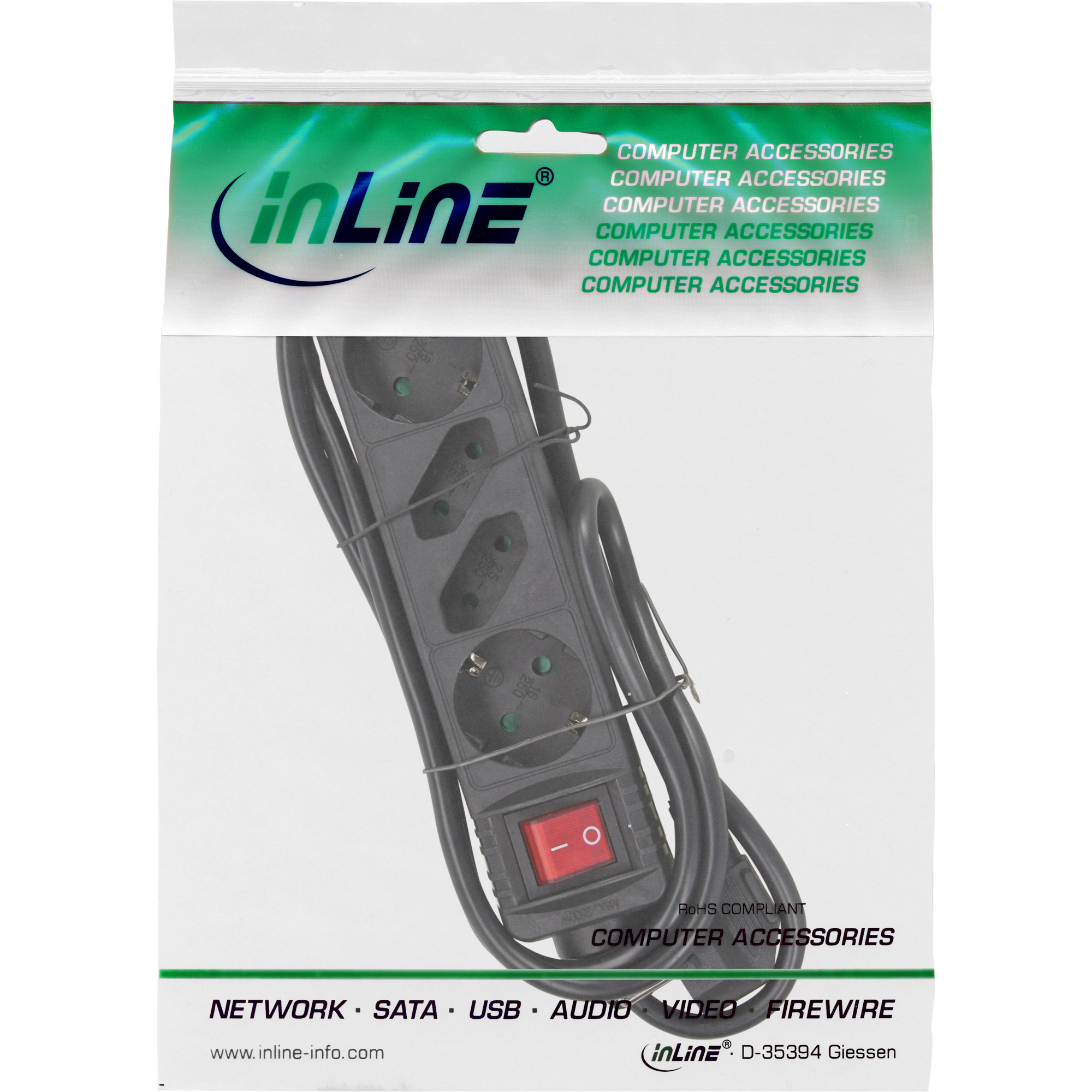 InLine Steckdosenleiste - 4-fach - 2x Schutzkontakt + 2x Euro - schwarz - 3m InLine Steckdosenleiste - 4-fach - 2x Schutzkontakt + 2x Euro - schwarz - 3m