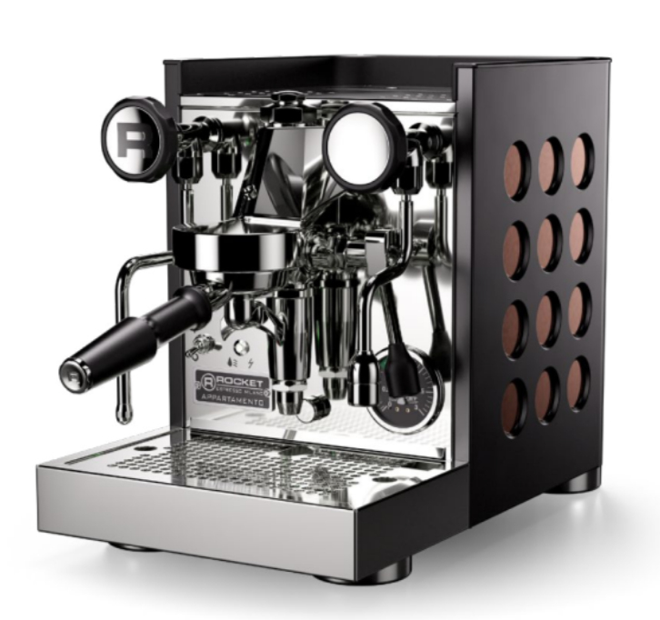 Rocket Milano Rocket Espresso Milano Appartamento TCA, Espressomaschine, 1,8 l, Gemahlener Kaffee, 1200 W, Schwarz, Kupfer, Edelstahl