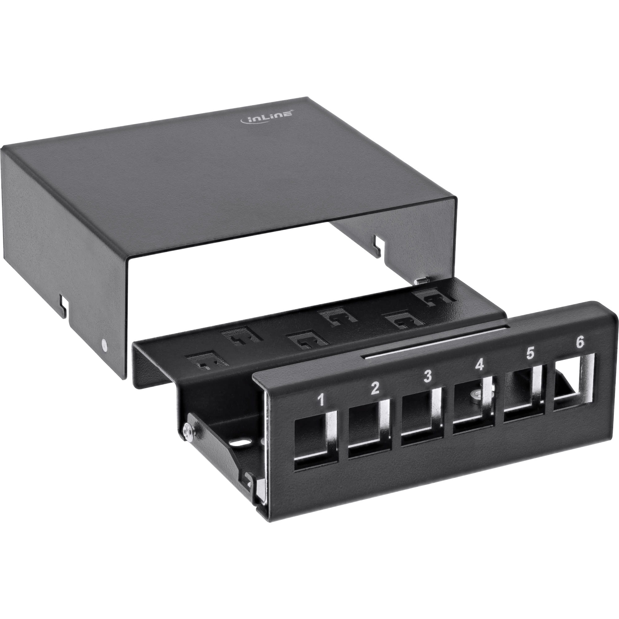 InLine Patchfeld-Dose Aufputz für 6x Keystone RJ45 - Metall - schwarz RAL9005
