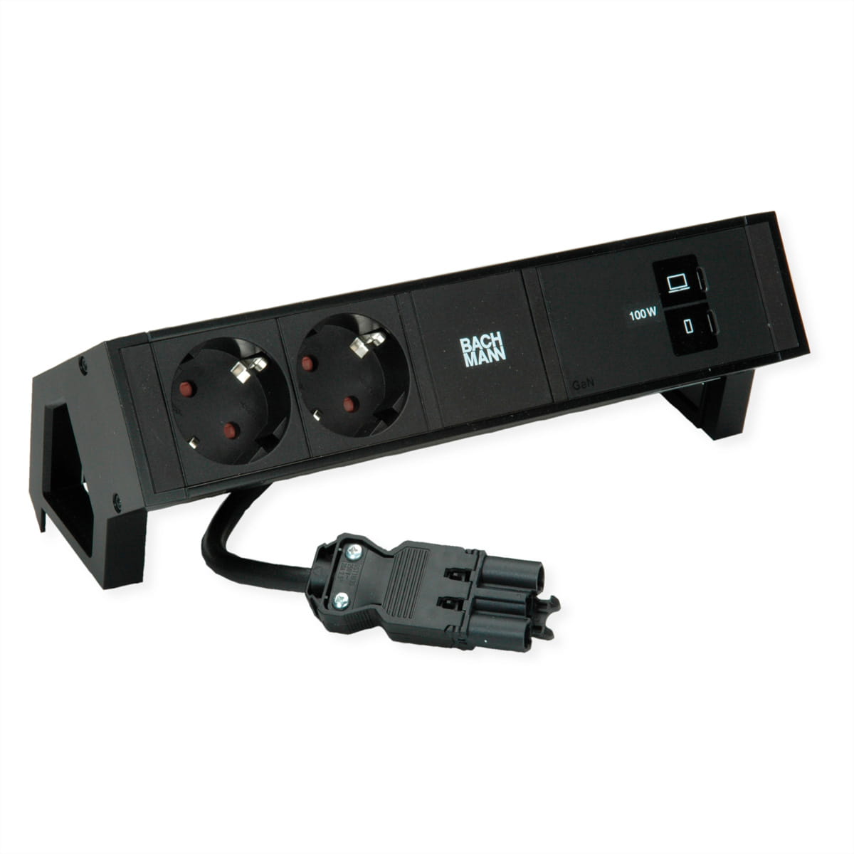 Bachmann DESK2 2xCEE7/3 USB Schwarz Charger C/C 100W GST18 - Steckdosenleiste