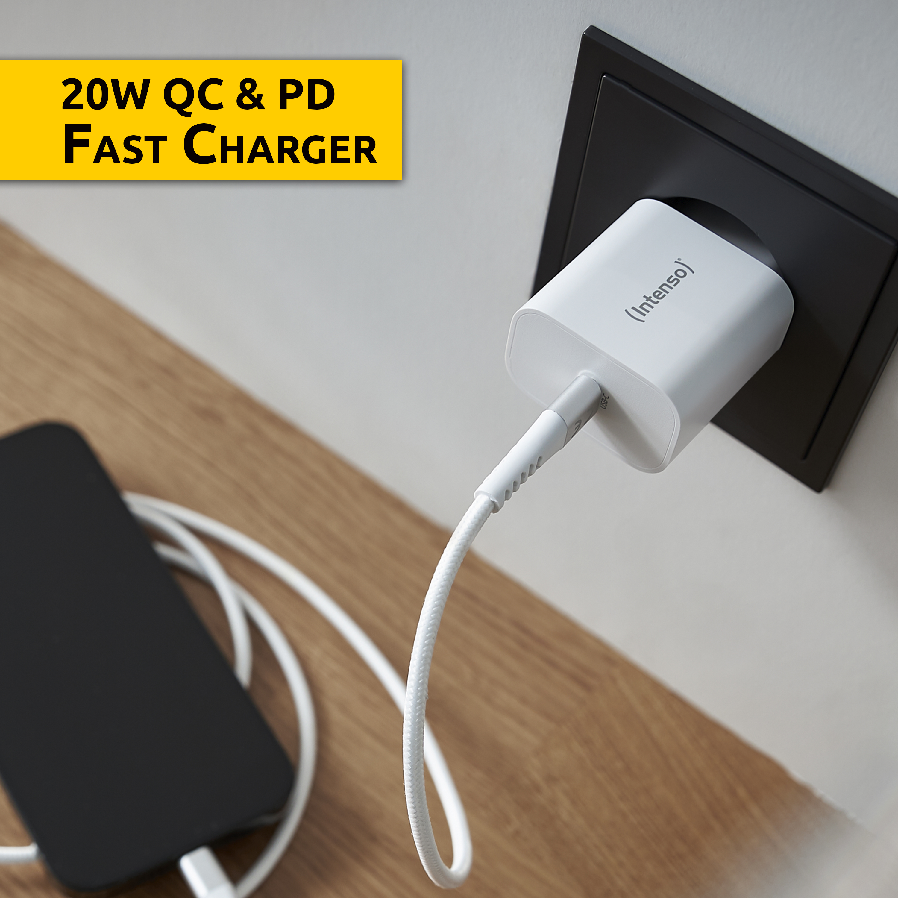 Intenso W20C - Netzteil - 20 Watt - 3 A - PD 3.0, QC 4.0, PD/PPS (24 pin USB-C)