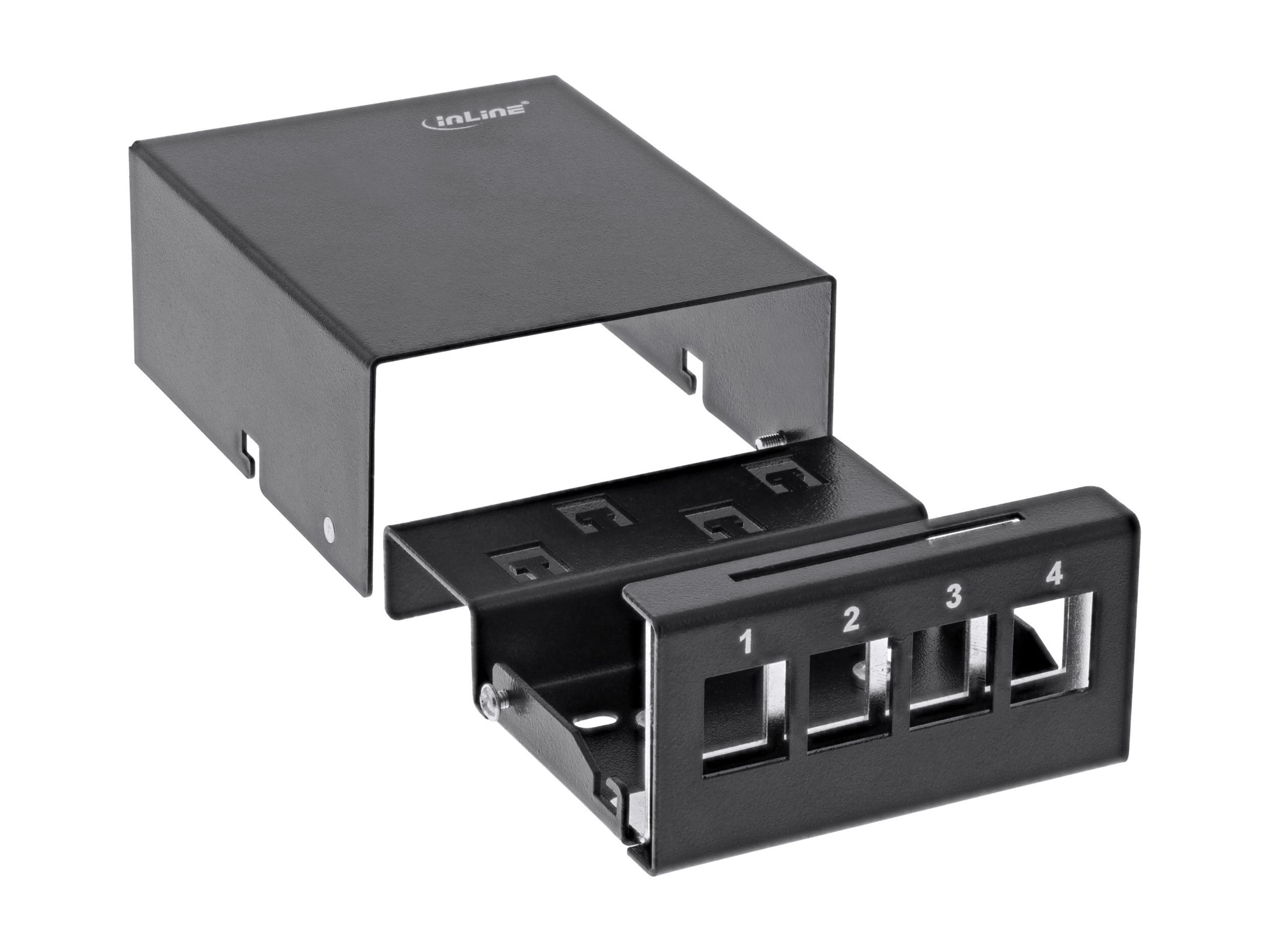 InLine Patchfeld-Dose Aufputz für 4x Keystone RJ45 - Metall - schwarz RAL9005