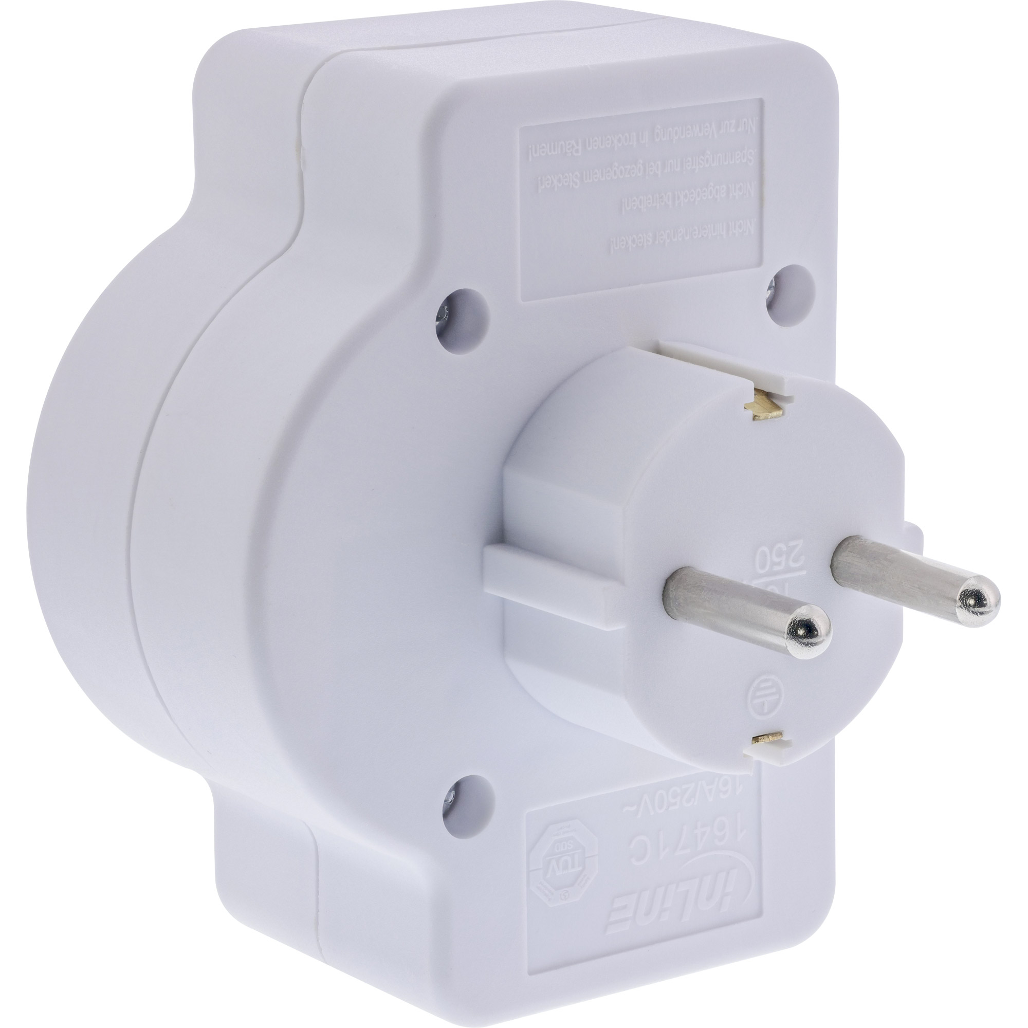 InLine Steckdosenadapter - SK Stecker an 2xEuro+1x SK - mit Schalter - weiß