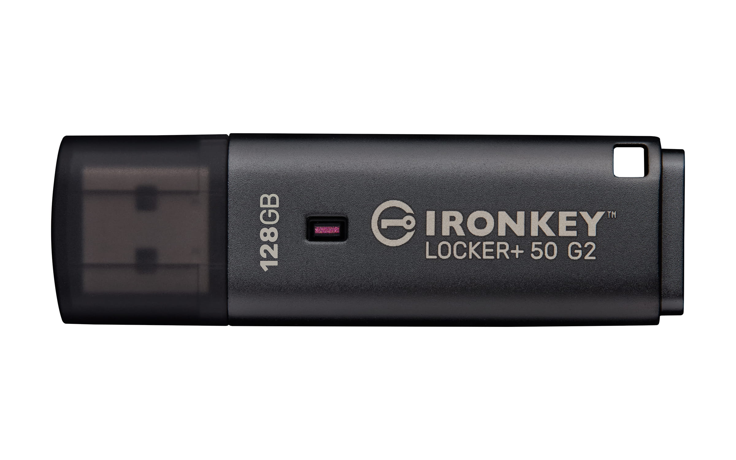 Kingston IronKey 128GB Locker Plus 50 G2, FIPS 197, AES-256, 128 GB, USB Typ-A, 3.2 Gen 1 (3.1 Gen 1), 145 MB/s, Kappe, Schwarz