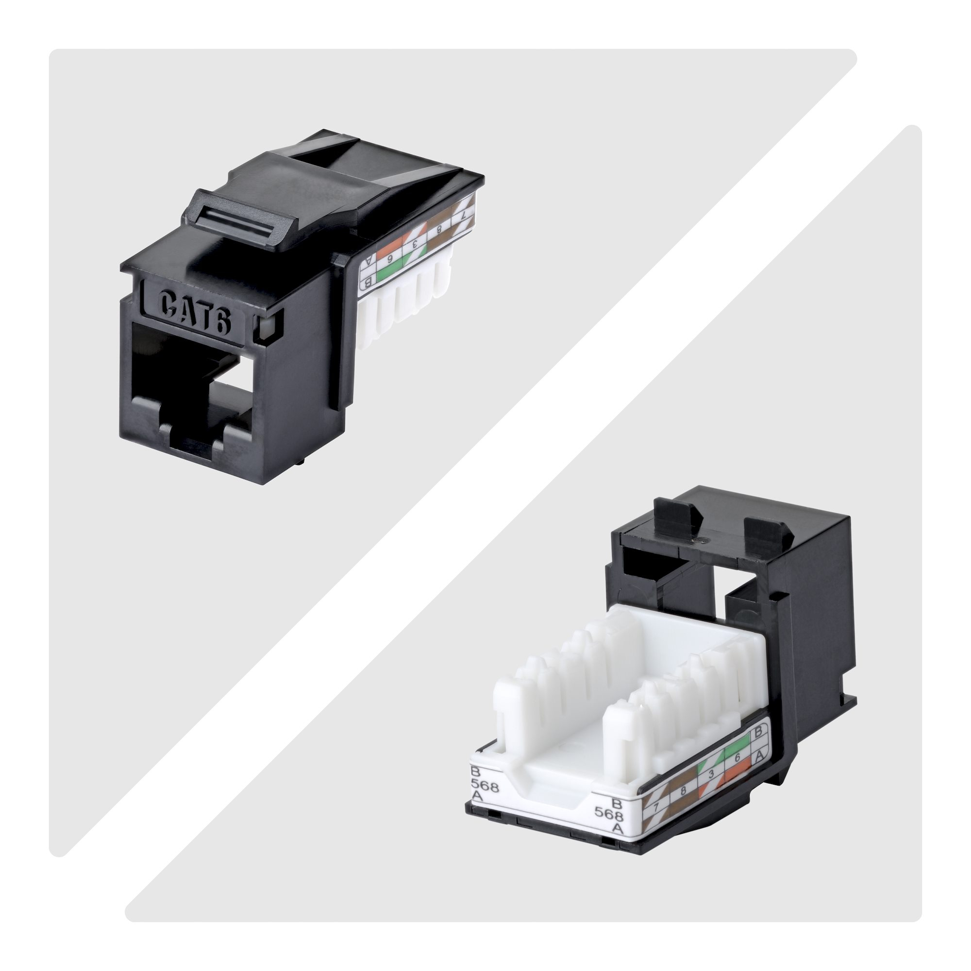 StarTech.com Cat6 Keystone Jack Modul, 24er-Pack RJ45 Ethernet Keystone Buchse, UTP Cat6 Wandbuchse, 90 Grad 110 Punch Down Buchse, Schwarz, Abgewinkelt, Schwarz, RJ-45, Buchse, Buchse, 10GBase-T