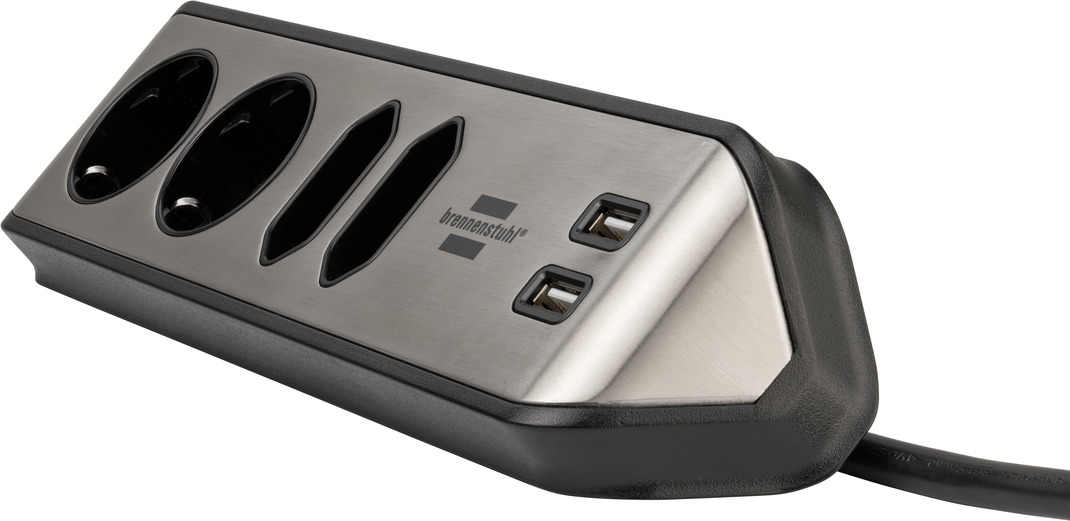 Brennenstuhl 1153590410, 2 m, 4 AC-Ausgänge, Indoor, IP20, Schwarz, Silber, 100 mm