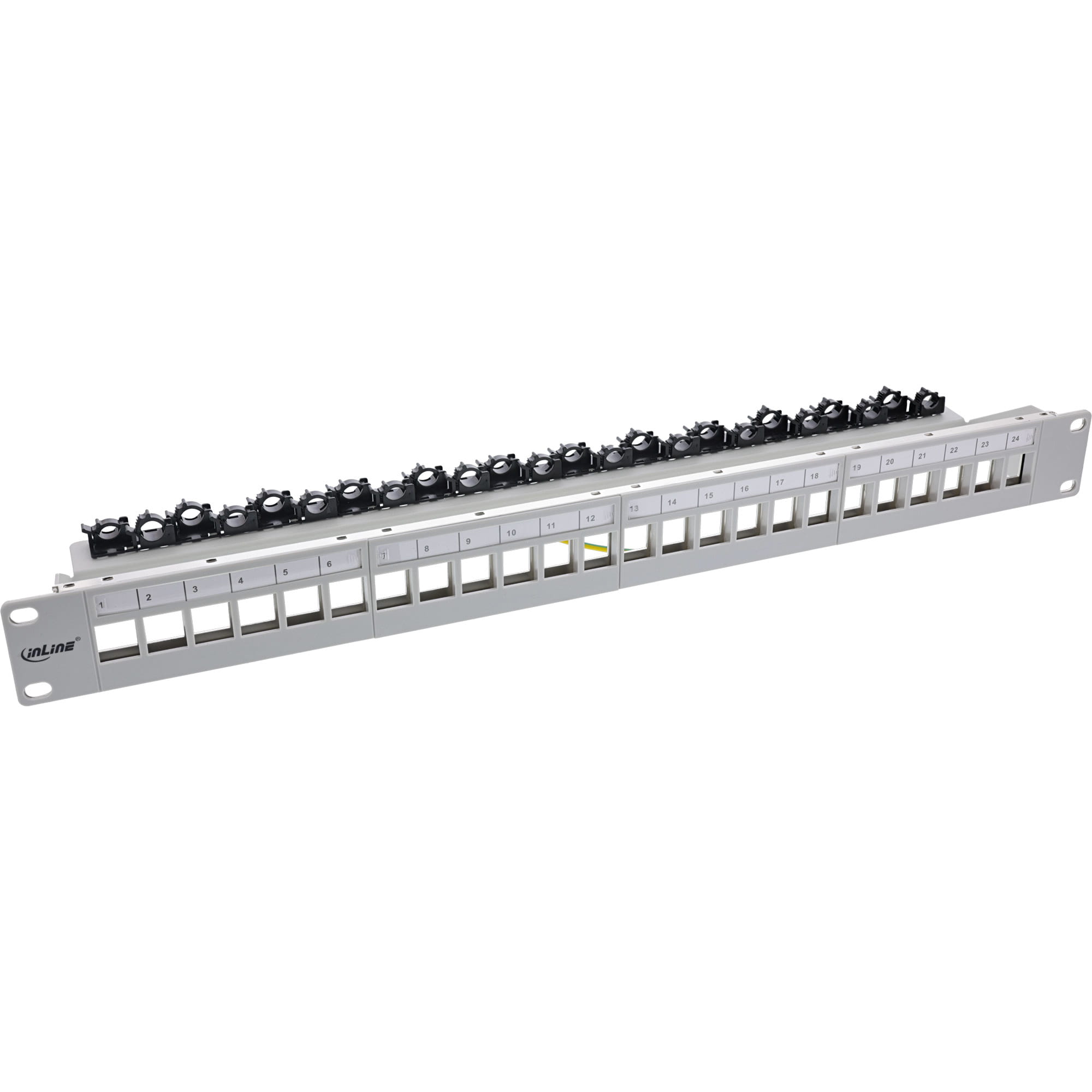 InLine Patchfeld 24-fach - Keystone Leerblech Patchpanel - 19" - 1HE - lichtgrau