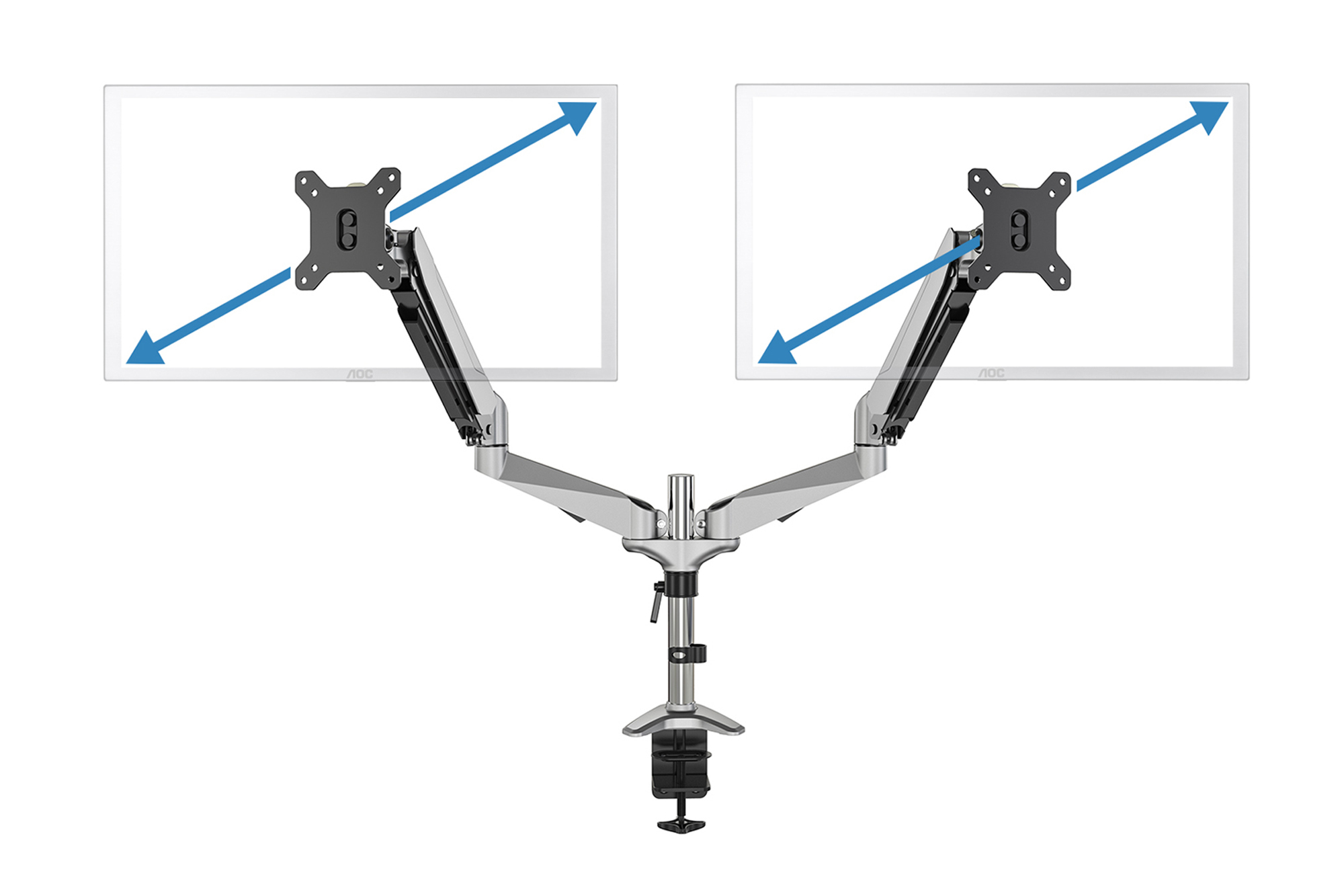 DIGITUS Dual Monitorhalter mit Gasdruckfeder und Klemmbefestigung