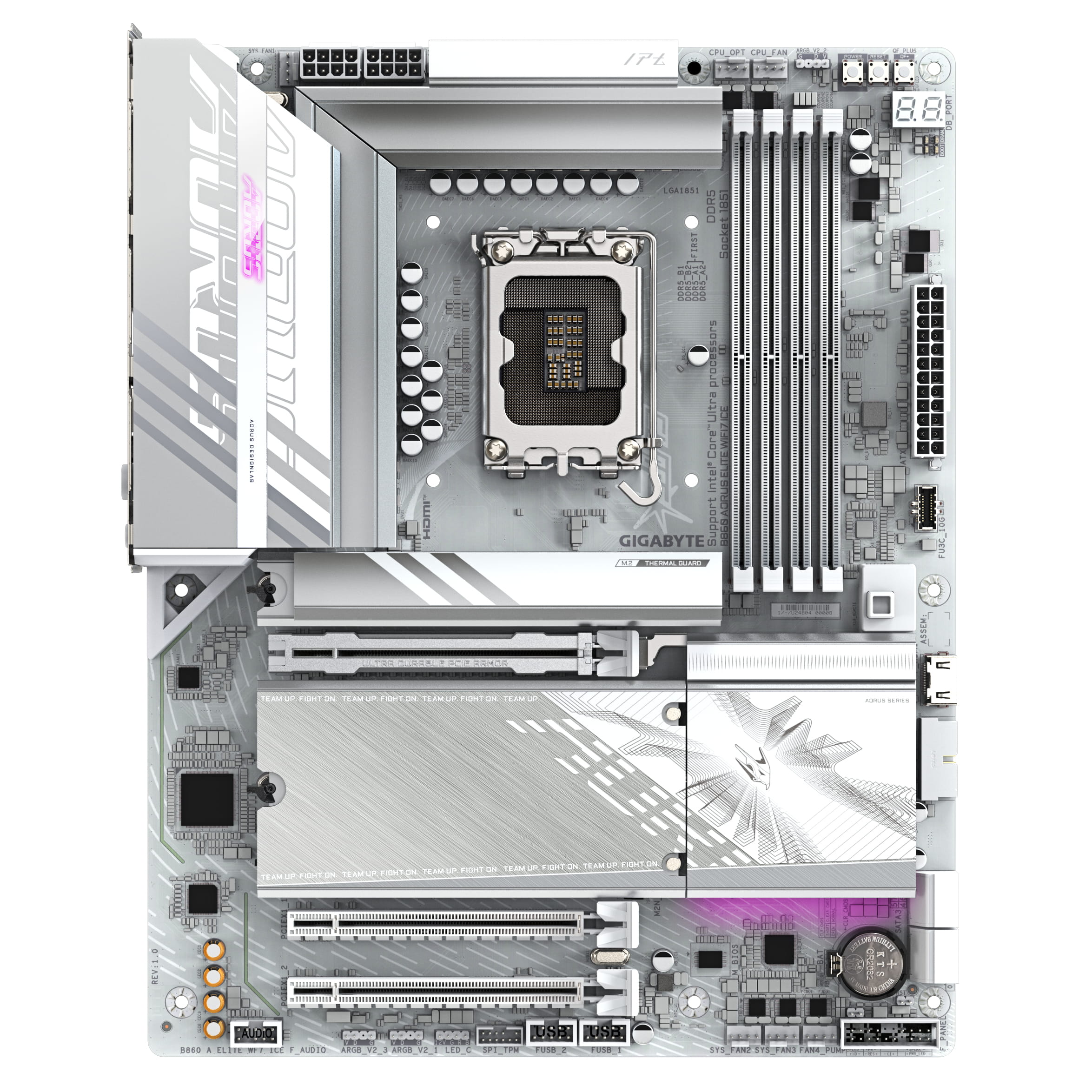 Gigabyte B860 AORUS ELITE WIFI7 ICE Mainboard - Intel Core Ultra CPUs, 14+1+2+1 Phasen VRM, bis zu 9200MHz DDR5, 1xPCIe 5.0 + 2xPCIe 4.0 M.2, 2,5 GbE LAN, WIFI 7, USB 4, Intel, LGA 1851 (Socket V1), Intel Core Ultra (Serie 1), Intel Core Ultra (Series 2)