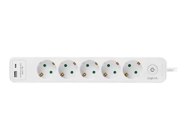 LogiLink Steckdosenleiste - 5-Way + Schalter - Wechselstrom 230 V - 3680 watt - Eingabe, Eingang power CEE 7/7 - Ausgangsanschlüsse: 5 (5 x Stecker CEE 7/3, USB, USB-C)