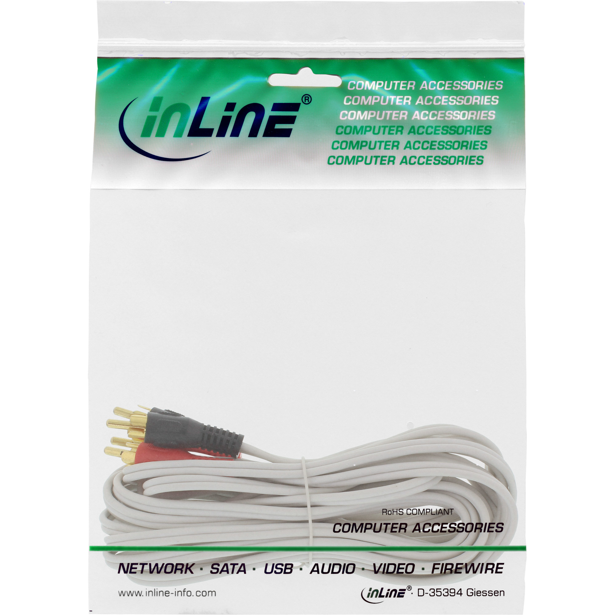 InLine Cinch Kabel - 2x Cinch - Stecker / Stecker - weiß / gold - 0,5m