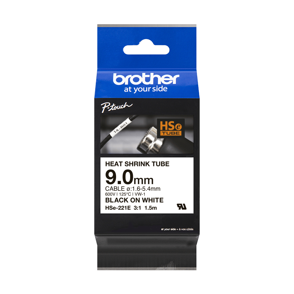Brother HSe-221E - Schwarz auf Weiß - Roll (0,9 cm x 1,5 m)