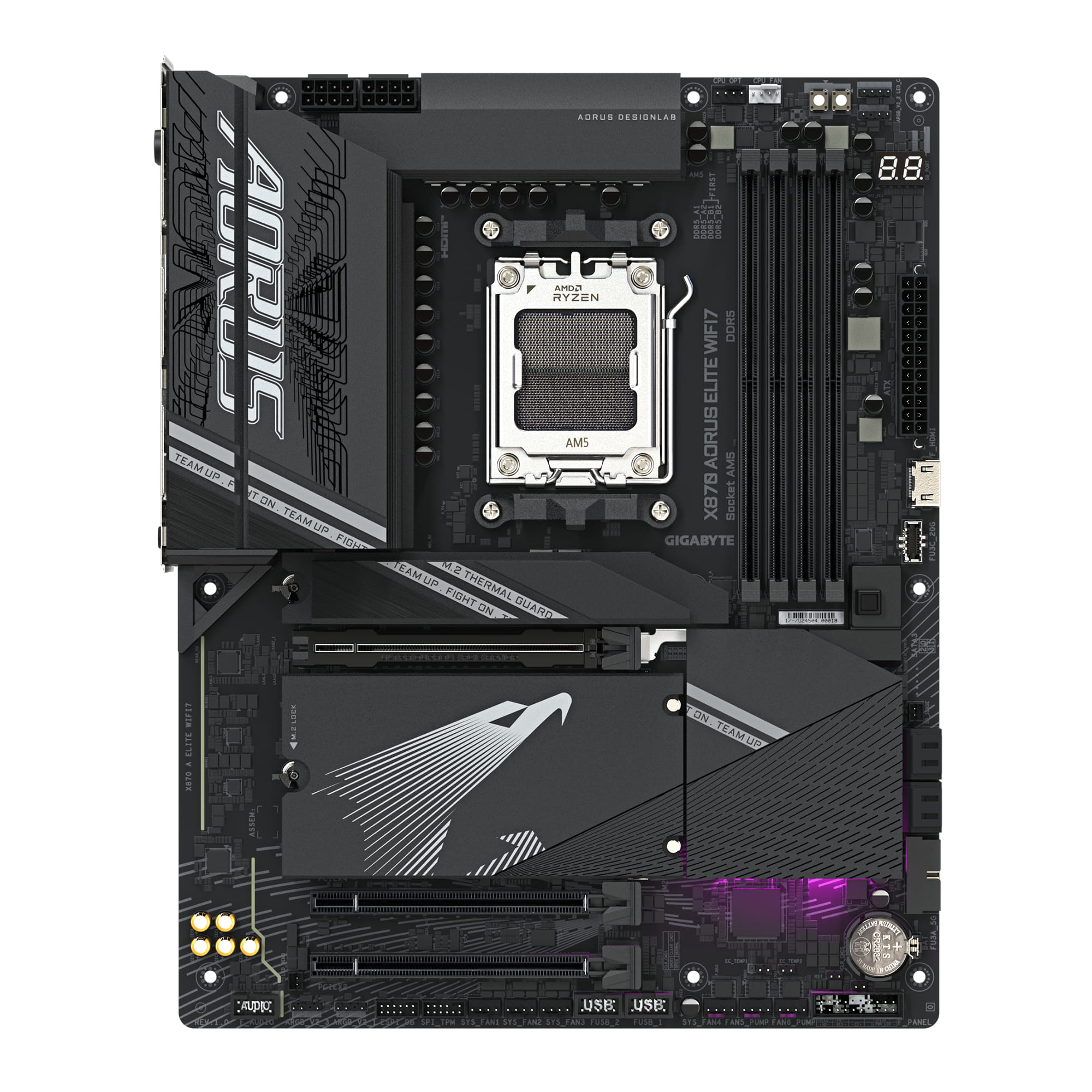 Gigabyte X870 AORUS ELITE WIFI7 Mainboard - Unterstützt AMD Ryzen 9000 CPUs, 16+2+2 Phasen VRM, bis zu 8000MHz DDR5 (OC), 3xPCIe 5.0 + 1xPCIe 4.0, Wi-Fi 7, 2.5GbE LAN, USB 4, AMD, Sockel AM5, AMD Ryzen 7000 Series, AMD Ryzen 8000 Series, AMD Ryzen 9000 